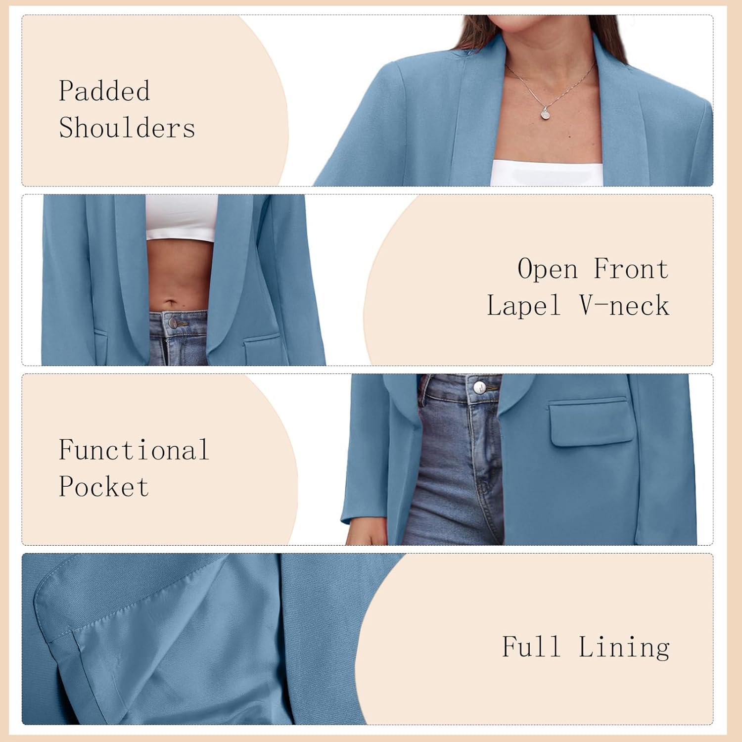Womens Casual Blazers Open Front Long Sleeve Fashion Suit Jacket Work Office Suit 2025 Spring Fall Trendy - Image 4