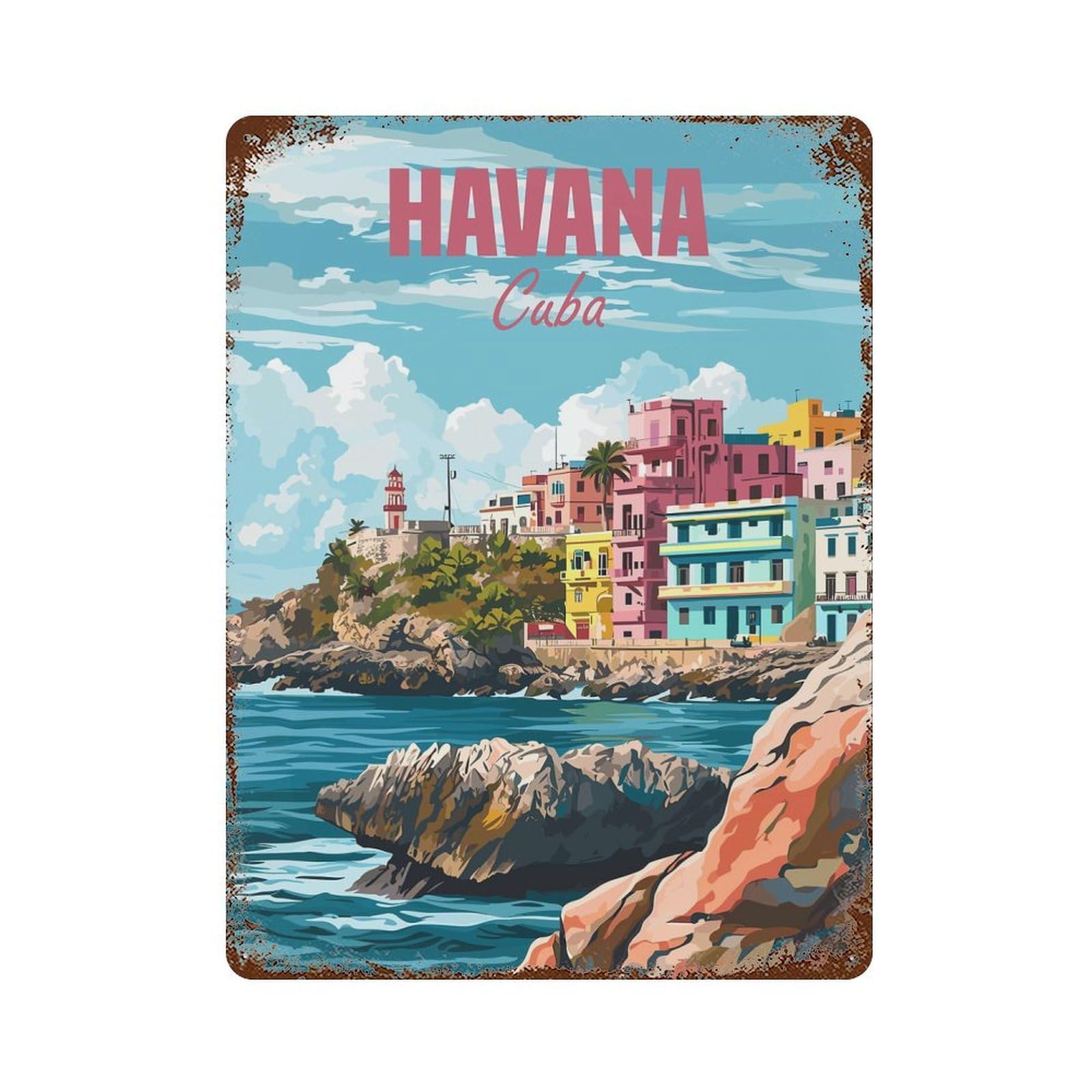 Distressed Metal Wall Sign Havana Cuba 15.7"x11.8", Retro Wall Decor for Basement, Hobby Room And Garage Decor