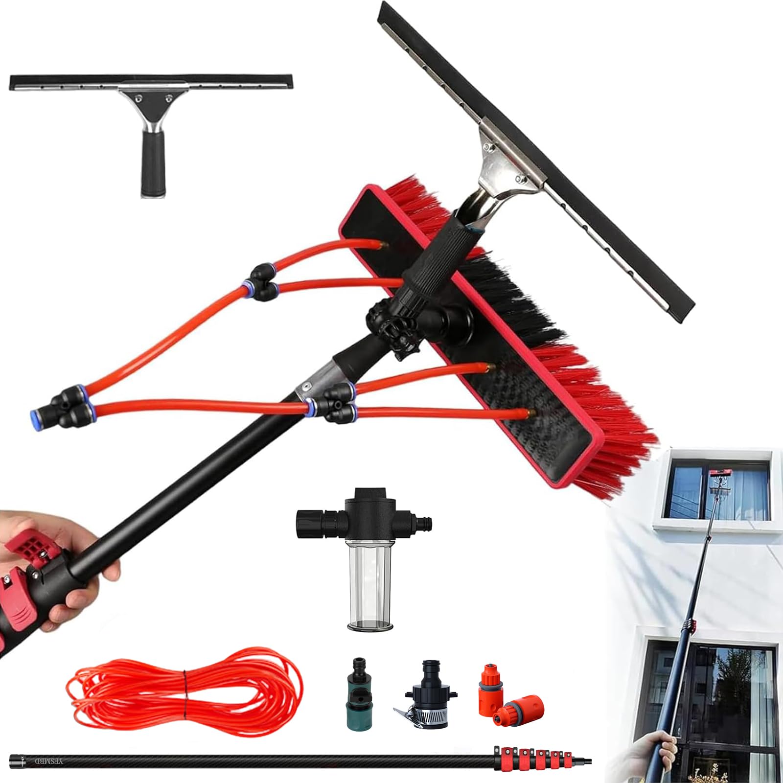Kit Pulizia Pannelli Solari, Spazzola Telescopica 7,2 m con Lavavetri