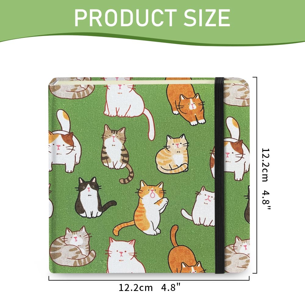 Small Square 5x5" 80gsm Mini Notebooks Blank Pages Sketchbooks Travel Journal Pocket Hardcover Paint Writing Notebook Blank Diary Memo Planner Sketchbook PU Leather Cover, Pink: Fabric-80gsm-Cat