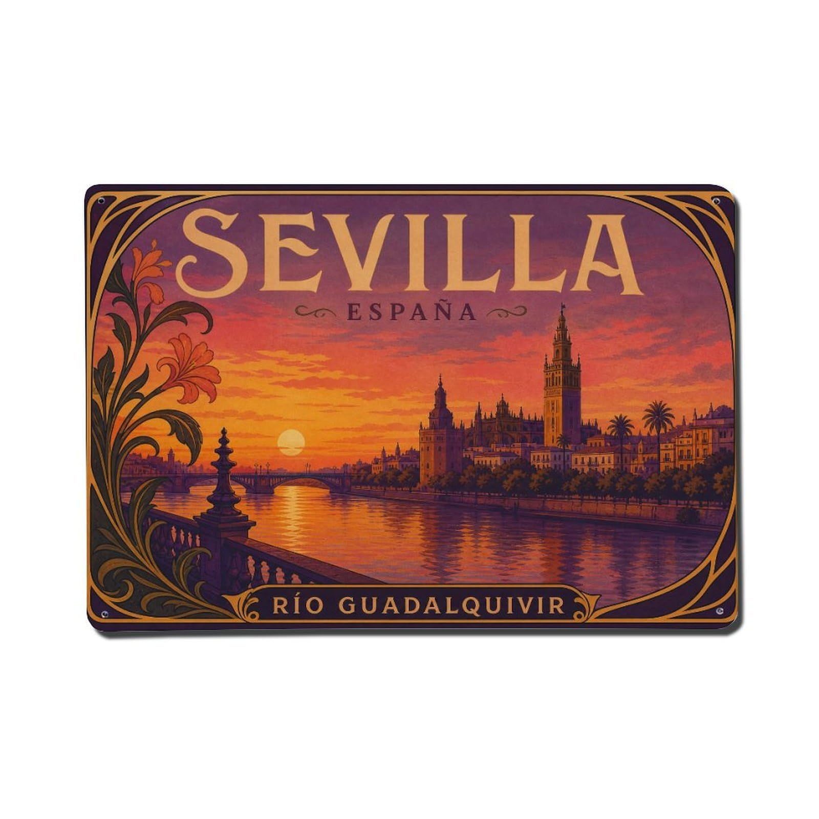 Metal Tin Sign Seville Spain Vintage Travel