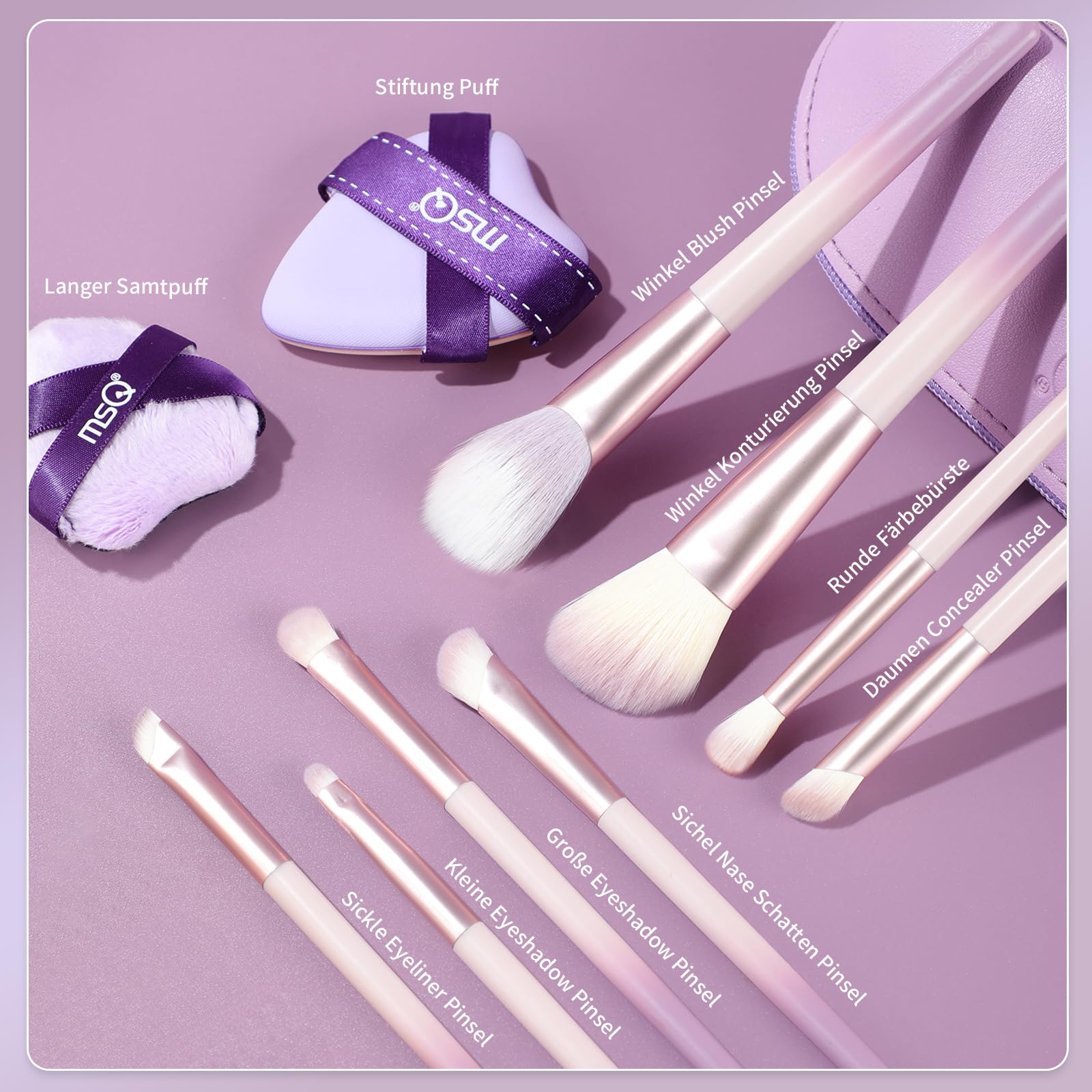 MSQ Juego de 8 brochas de maquillaje borla de polvo y esponja de limpieza