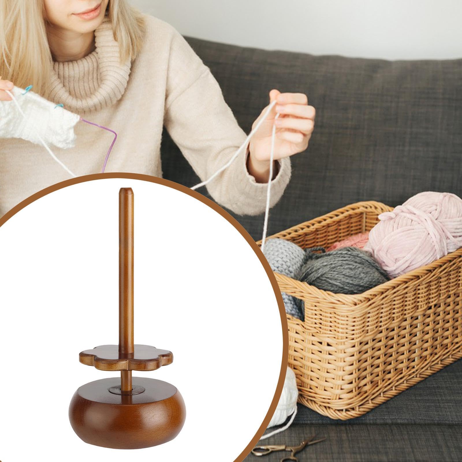 Garnhalter Spindelspender Garnspinner für Häkeln und Stricken Aufbewahrungsbox mit Deckel- Walnussfarbe
