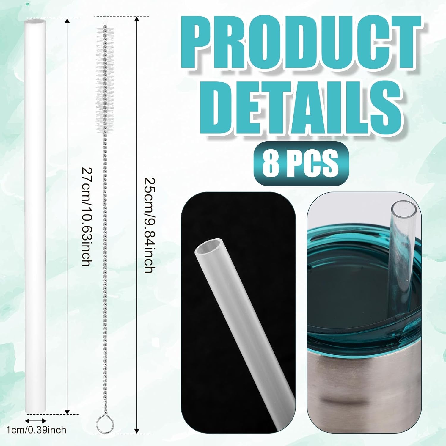 6pcs Replacement Straws for Bubba 24oz Tumblers, Reusable Plastic Straws with 2 Stainless Steel Cleaning Brush Transparent Water Bottle Straws Compatible with Bubba Cup - Image 2
