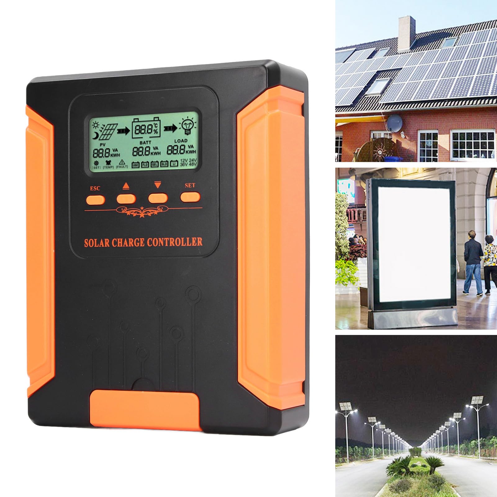 Jeffergarden Controlador de Carga Solar Regulador Inteligente MPPT de Entrada de 180 V 50 A para Gestión de Baterías de 12 V 24 36 48 con Pantalla LCD (60A)