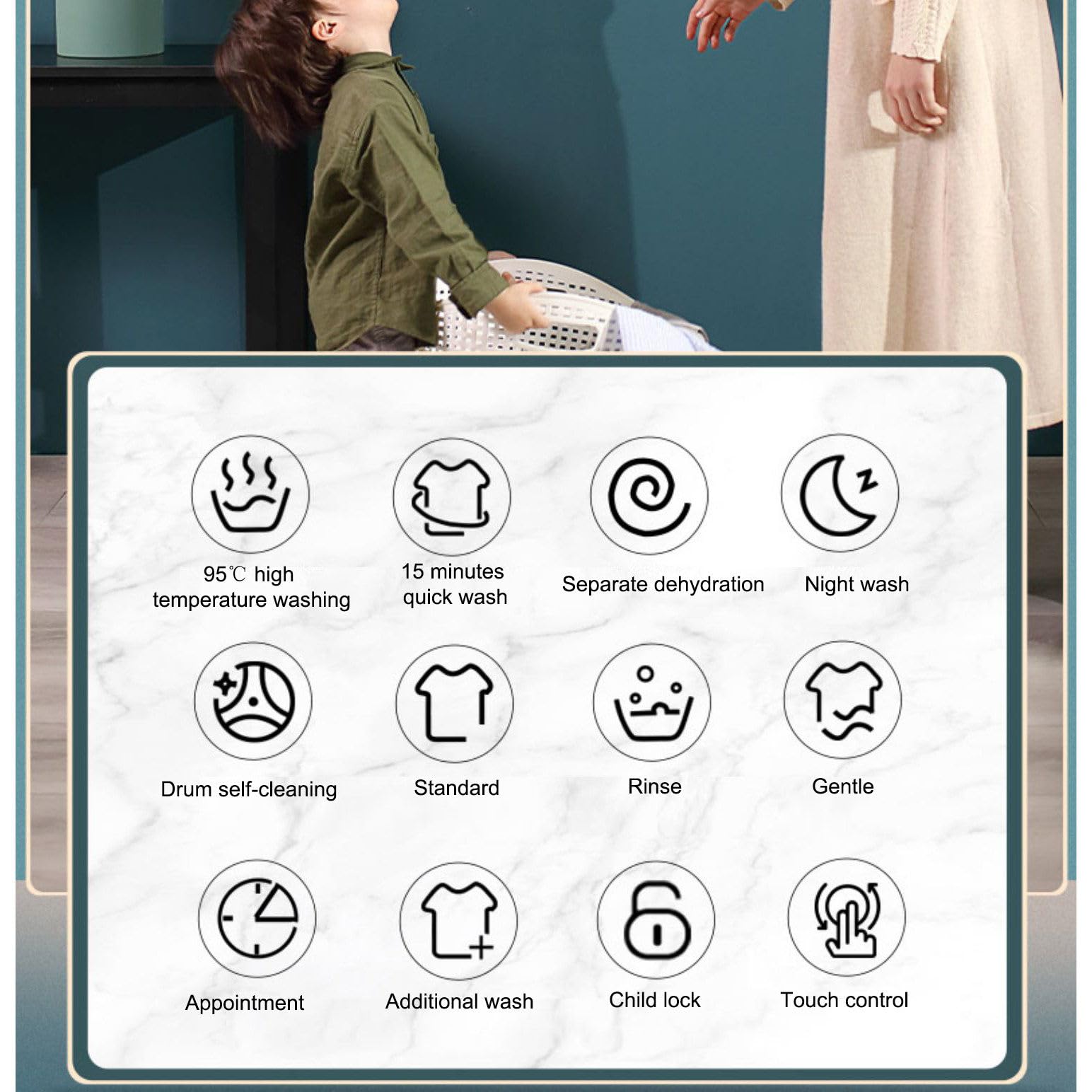 3 kg Wandmontierter Mini-Waschtrockner mit Fronttrommel, vollautomatisch, Hochgeschwindigkeitsschleuder, verschiedene Waschprogramme, LED-Touchpanel, intelligenter Absturzschutz, fürs Badezimmer