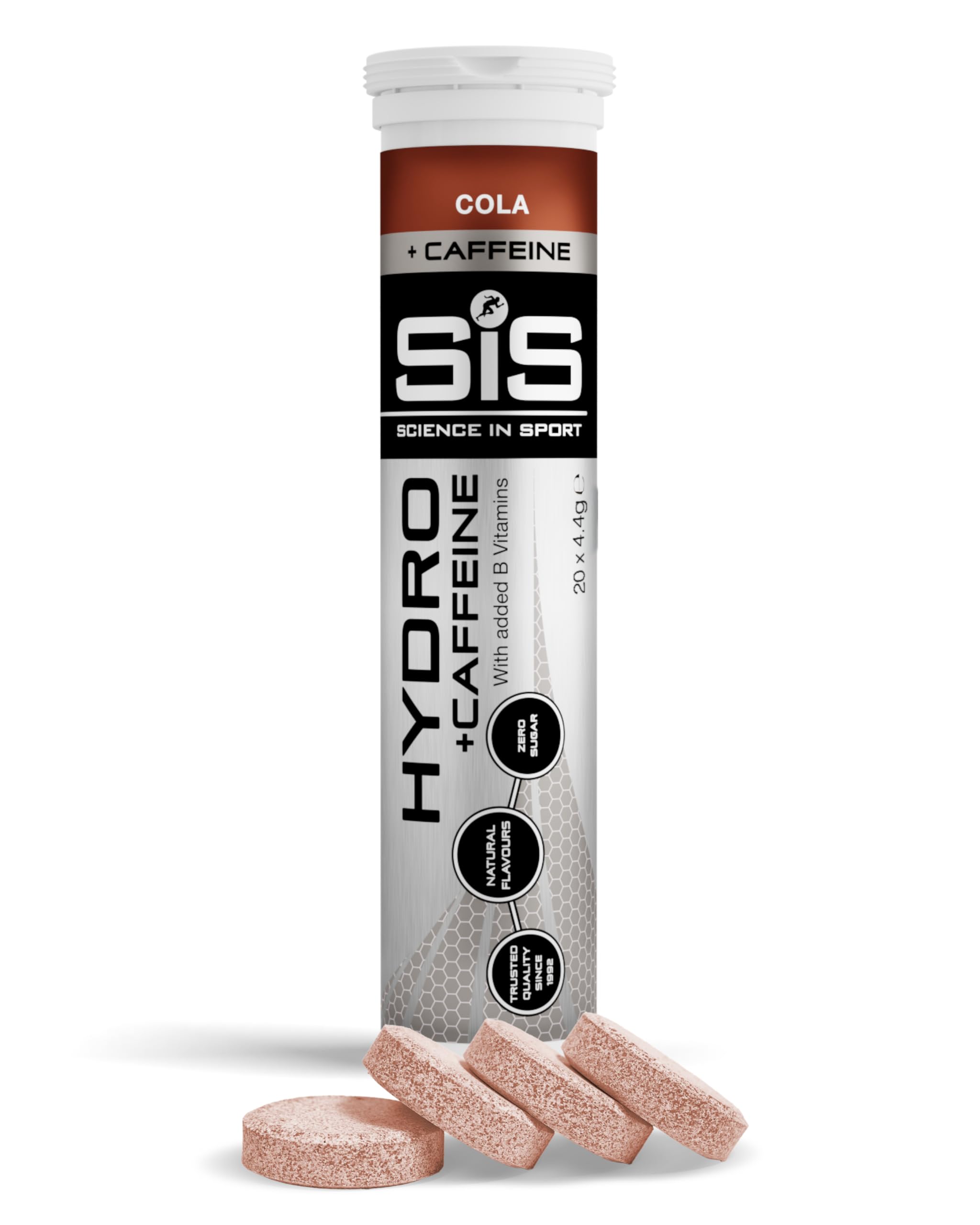 Science in Sport Hydro +Caffeine | Cola Flavour Electrolytes Tablets | Hydration Tablets with Zero Sugar & 75mg Caffeine, | 20 Effervescent Tablets