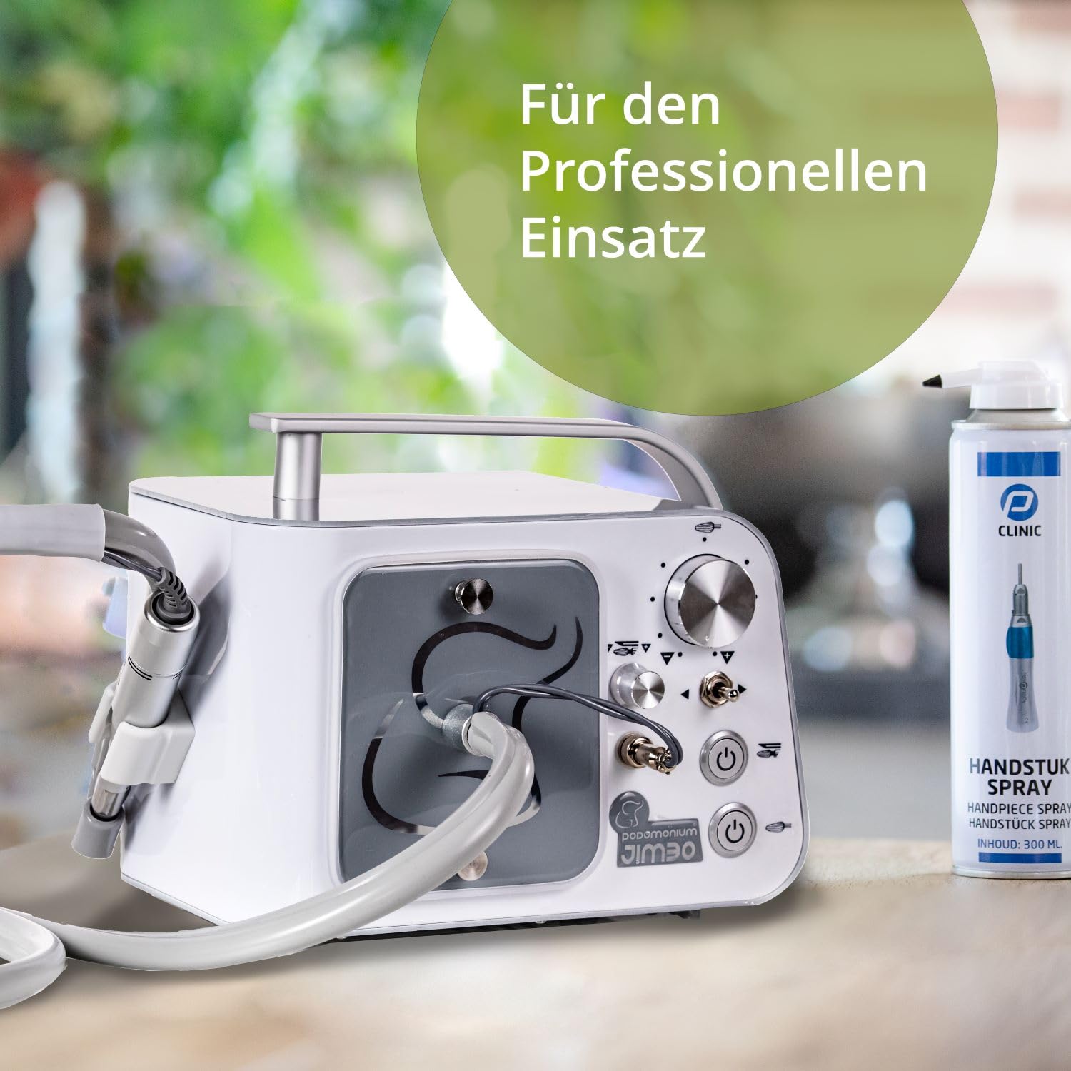 Podomonium JIMBO Fußpflegegerät mit Absaugung – Profi Nagelfräser 40.000 U/min, Micromotor mit 2,35 mm Bitaufnahme, Trockentechnik, für Podologie & mobile Fußpflege, Assembled in Europe