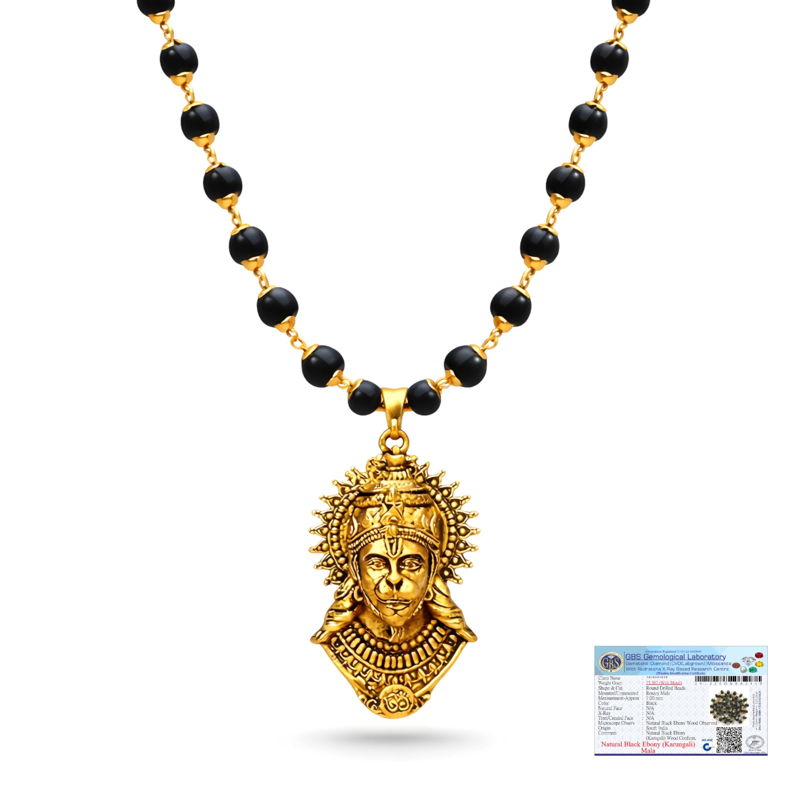 Karungali Mala 54 Beads (7mm) | Original Black Ebony Wood with Gold Plated Metal Caps | Spiritual Meditation & Energy Balance for Men and Women