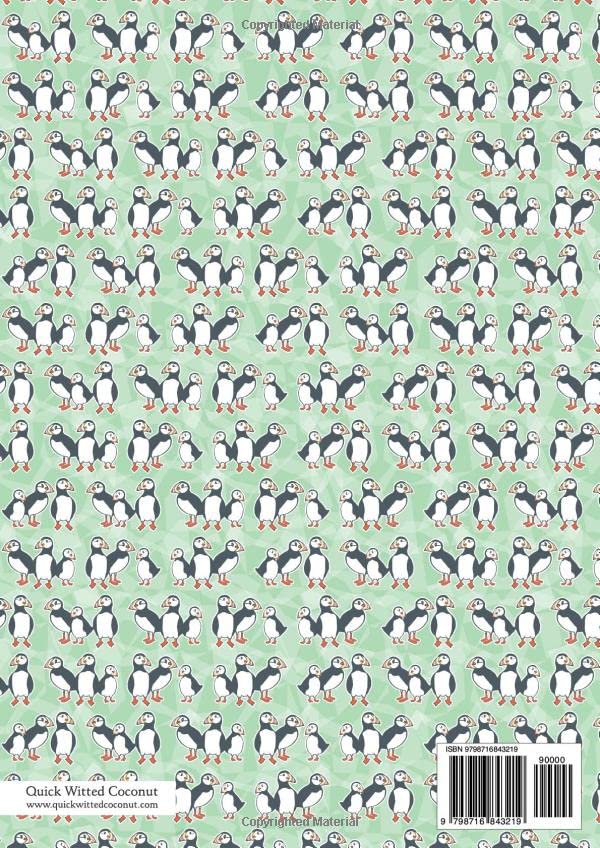 Puffins Notebook - Lined Pages - A4 - Premium: (Green Edition) Fun notebook 192 lined pages (A4 / 8.27x11.69 inches / 21x29.7cm) - Image 2