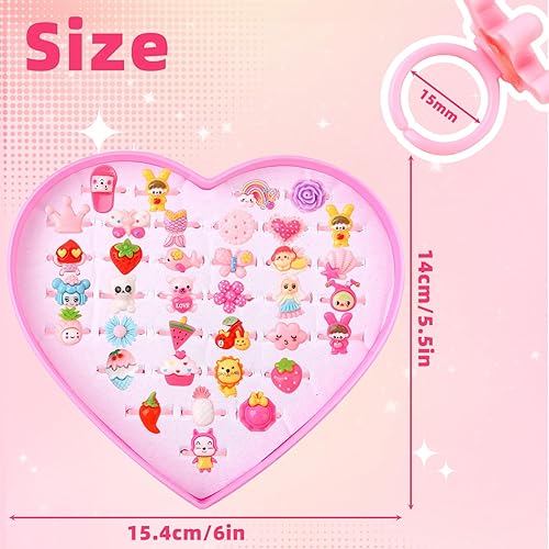 Miniatura 3 de 36 anillos de joyería para niñas pequeñas en caja, bonitos anillos rosados para jugar y disfrazarse para niños de 3 a 12 años, regalos de cumpleaños
