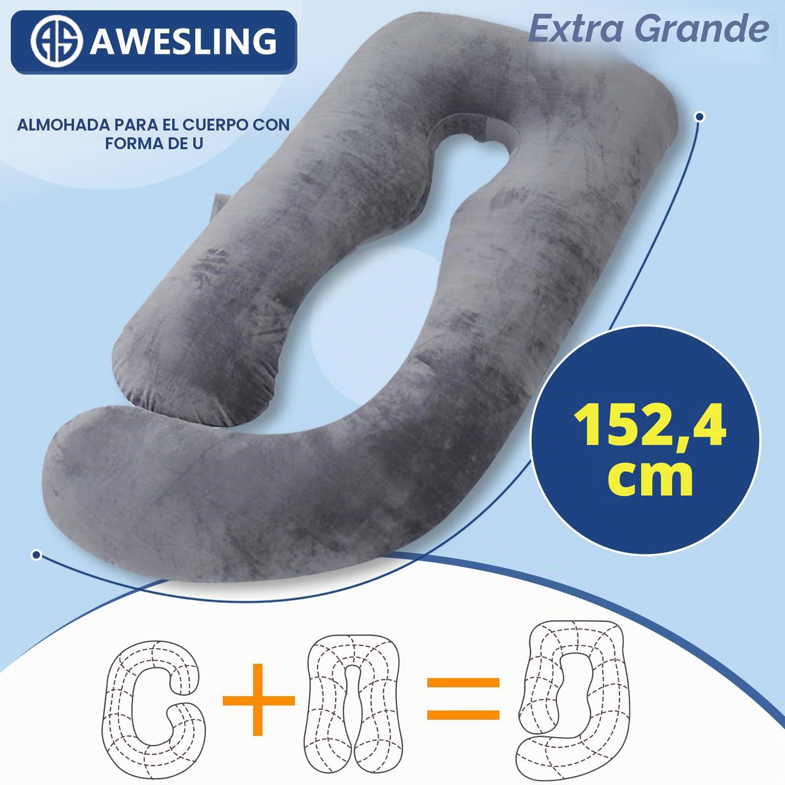 Almohada de maternidad en forma de U de espuma viscoelástica triturada con funda | La espuma triturada alivia el dolor de espalda y cadera, funda de terciopelo suave y transpirable, extraíble y lavable