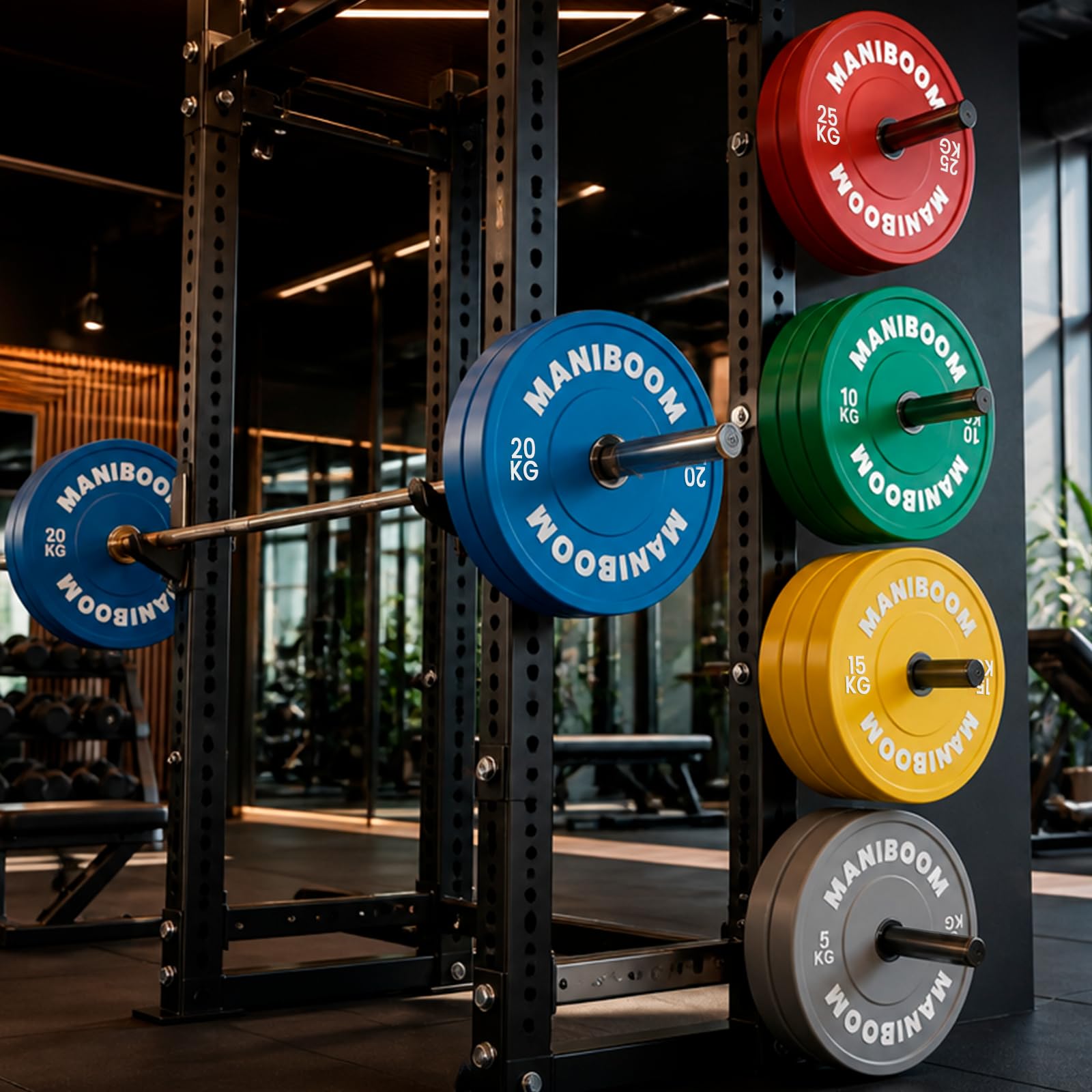 Discos Pesas Olimpicos Bumper 5kg, 10kg, 20kg, 25kg – Placas de Caucho Alta Densidad (85 Shore A) para Barra Olímpica 50mm – Equipo de Gimnasio en Casa, Cross Training y Halterofilia