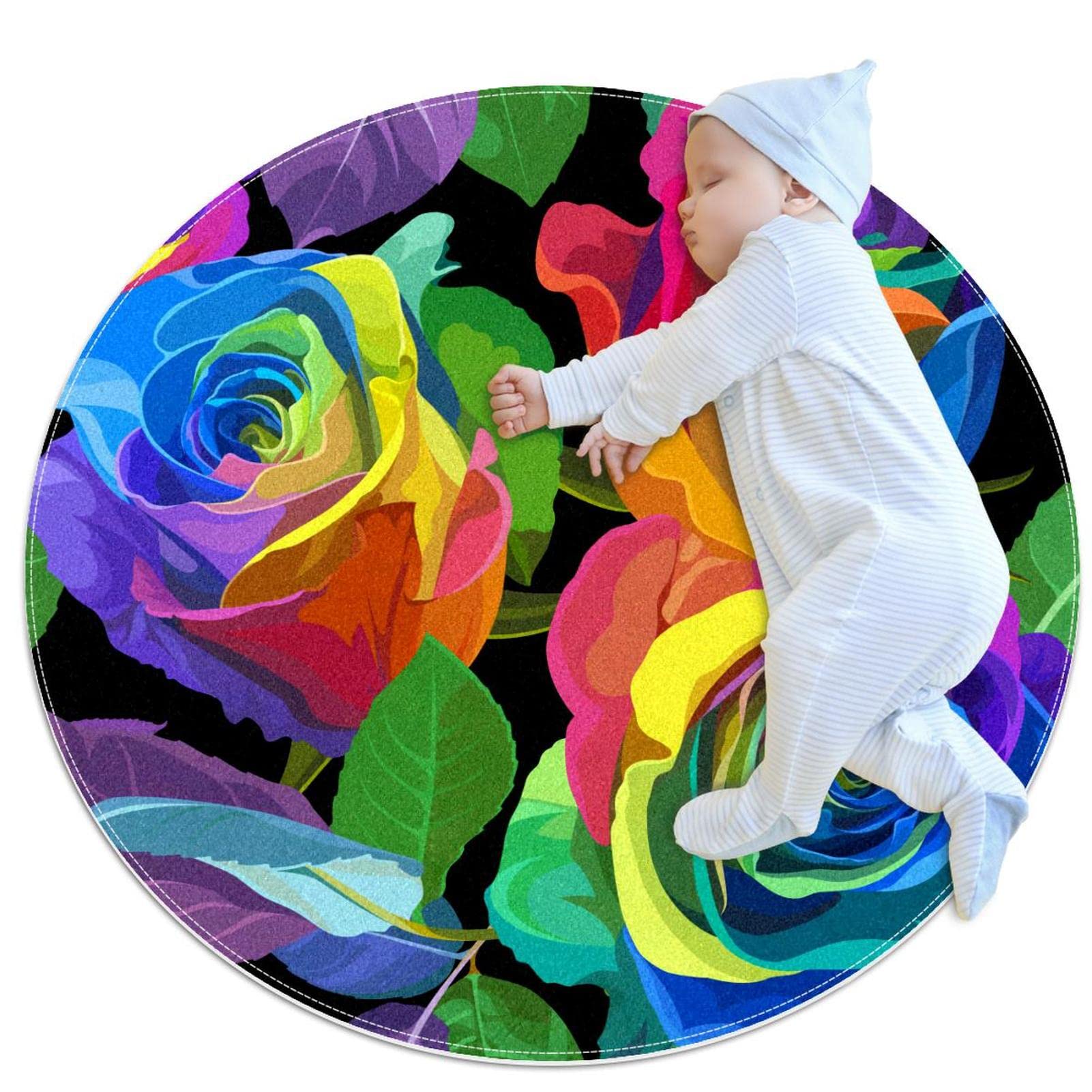Tapis de jeu pour enfants aux fleurs roses parfait pour le coin éveil