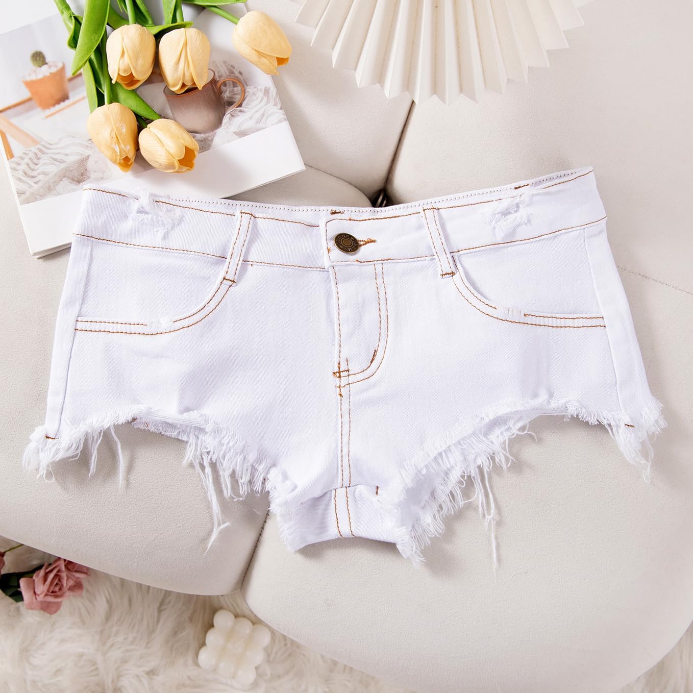 Women’s Sexy Low Rise Frayed Hem Mini Jeans Shorts Casual Stretchy Denim Shorts Hot Pants - Image 3