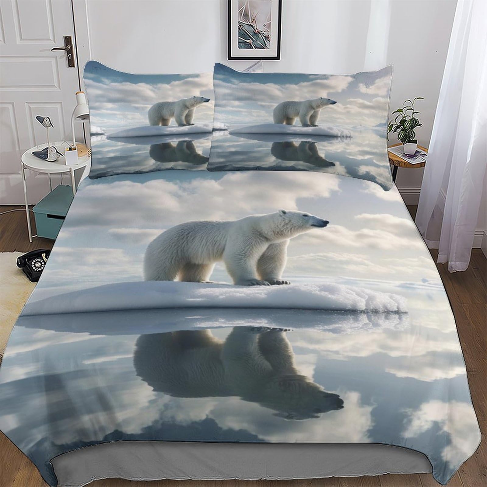 Pazzk Polar Bear Printed Duvet Cover Set 2 Pcs With Pillowcases - Ultra Soft Hypoallergenic Microfiber Quilt Cover Bedding Sets For Kids, Youth And Adult Comforter Cover Single (135X200cm)