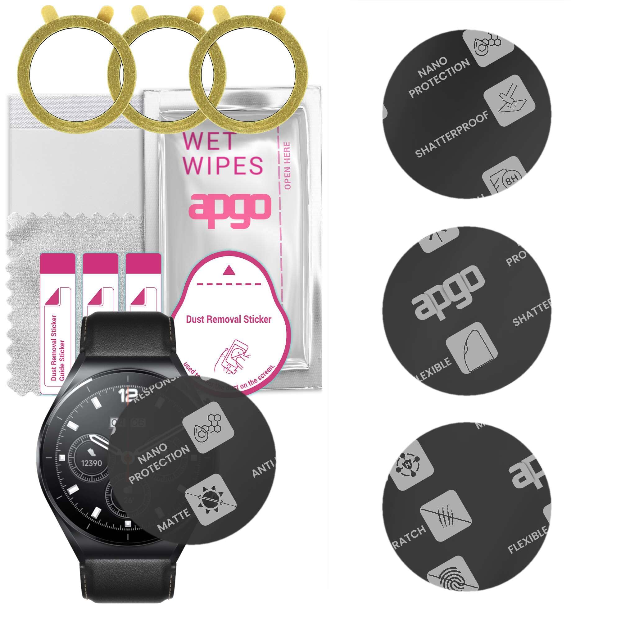 3x apgo MATTE Hybrydowe MATOWE szkło ochronne do Xiaomi Watch S1, elastyczne szkło nano, doskonała alternatywa dla szkła hartowanego, odporne na zarysowania, pełny klej