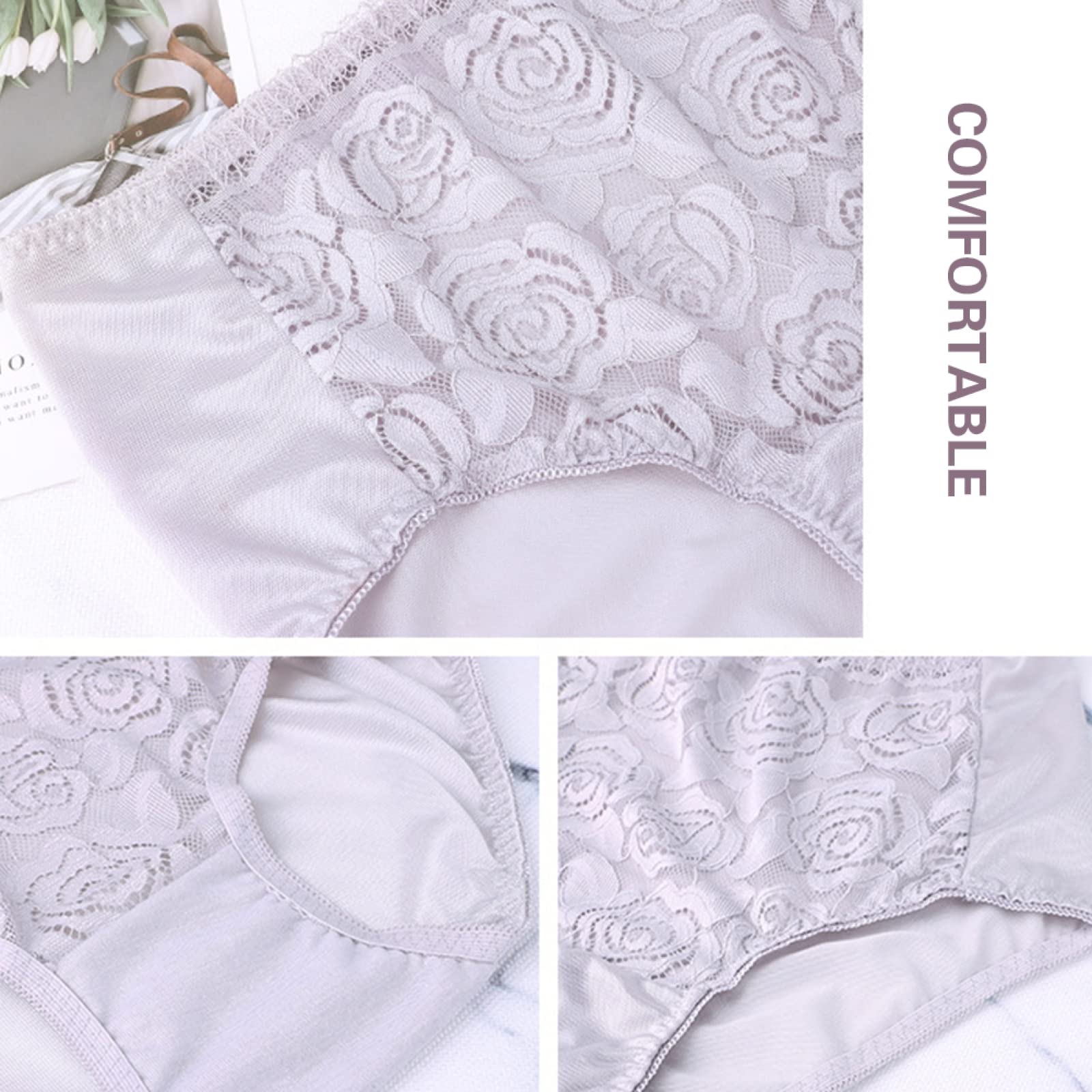 Culotte Femme Taille Haute Lot de 5 Dames Cordes sans Couture Mémoires Culotte sans Couture Ensemble sous-Vêtements Confortable Culotte Dentelle