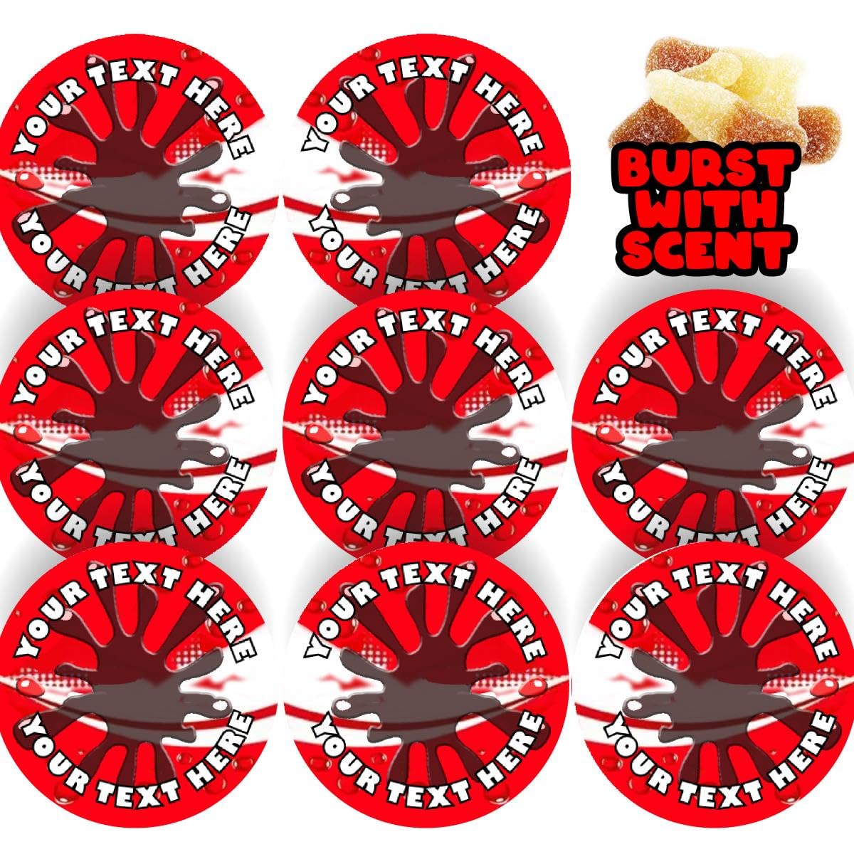 120 Cola Burst Cola Scented Personalised Stickers - Personalised 30mm