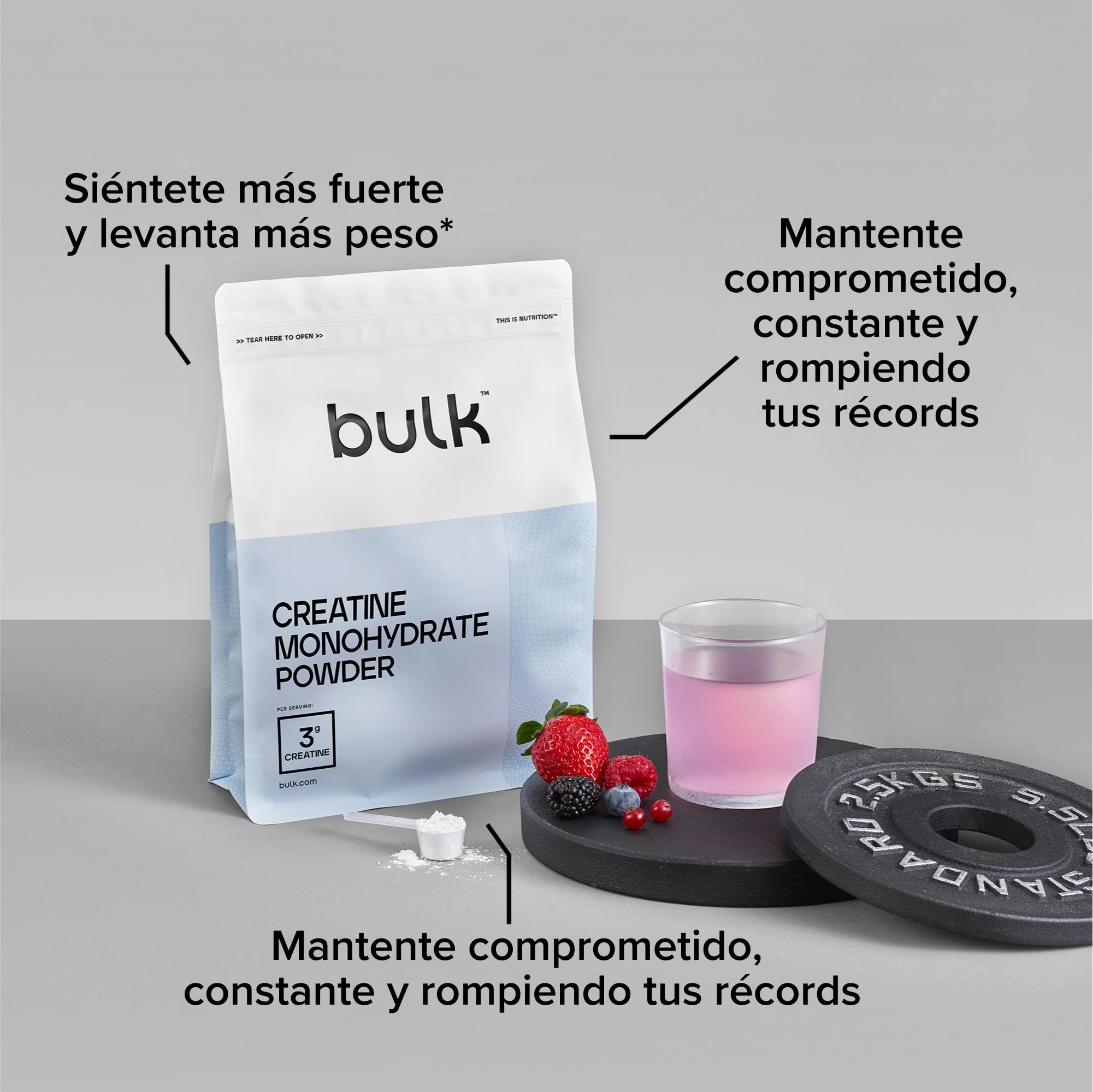 Bulk creatina monohidrato polvo 500 g | 147 porciones | Creatina micronizada pura | Tropical | Vegano y Halal | Ideal para fitness, entrenamiento y gimnasio | Fácil de disolver