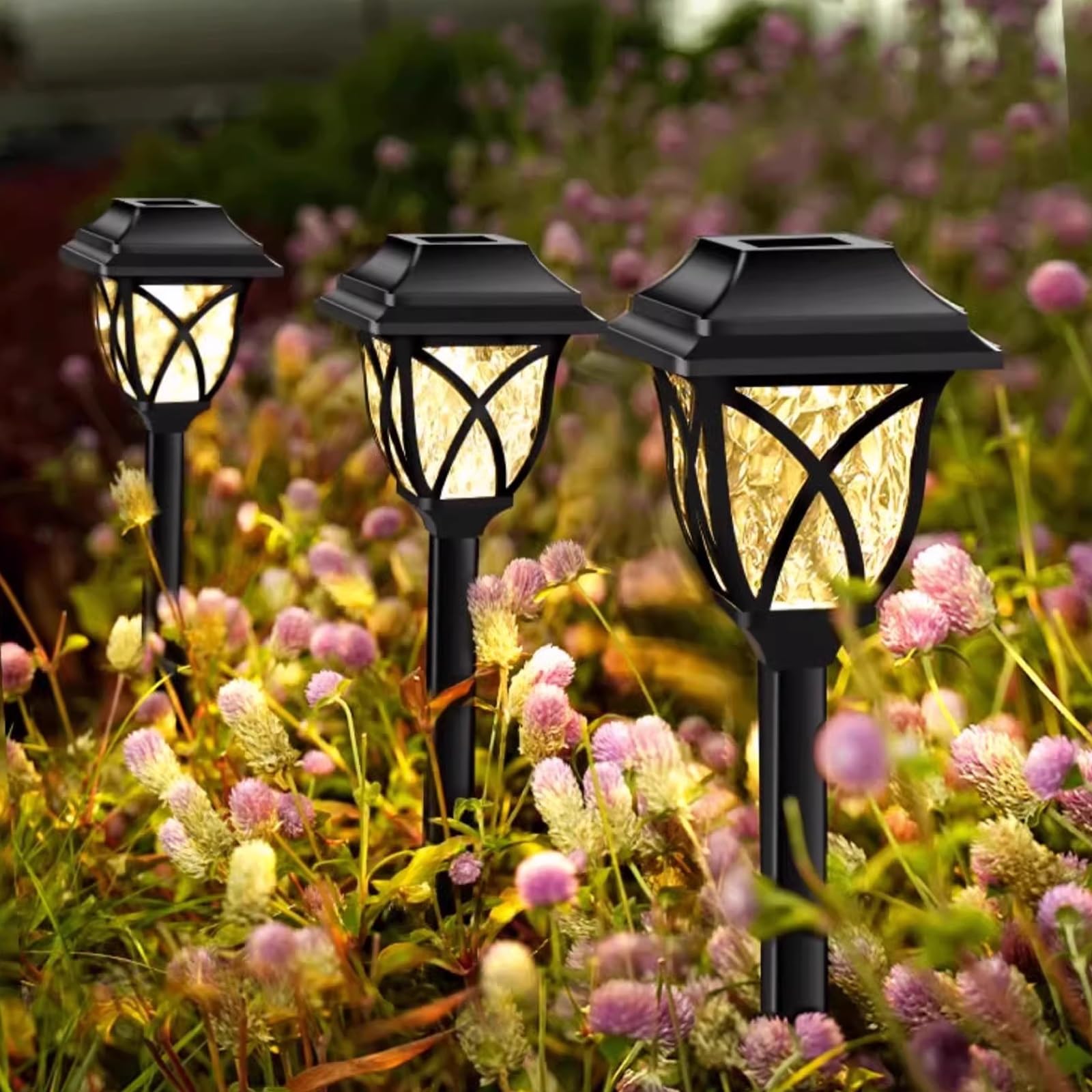 Solarne Wodoodporne Lampy Ogrodowe LED Dekoracyjne Oświetlenie Gruntowe z Białym I Ciepłym Światłem Zewnętrzna Wodoodporna Lampa Podłogowa Dekoracja Domu(Warm light,6x)