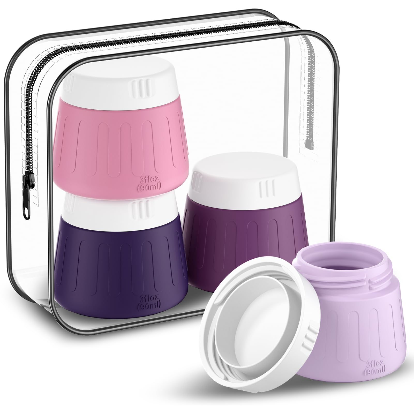 3 oz Travel Containers for Toiletries, 4-Pack TSA Approved Travel Size Toiletries Containers for On-the-Go, Small Leak-Proof Travel Essentials Silicone Jar for Shampoo, Lotions, Cleanser