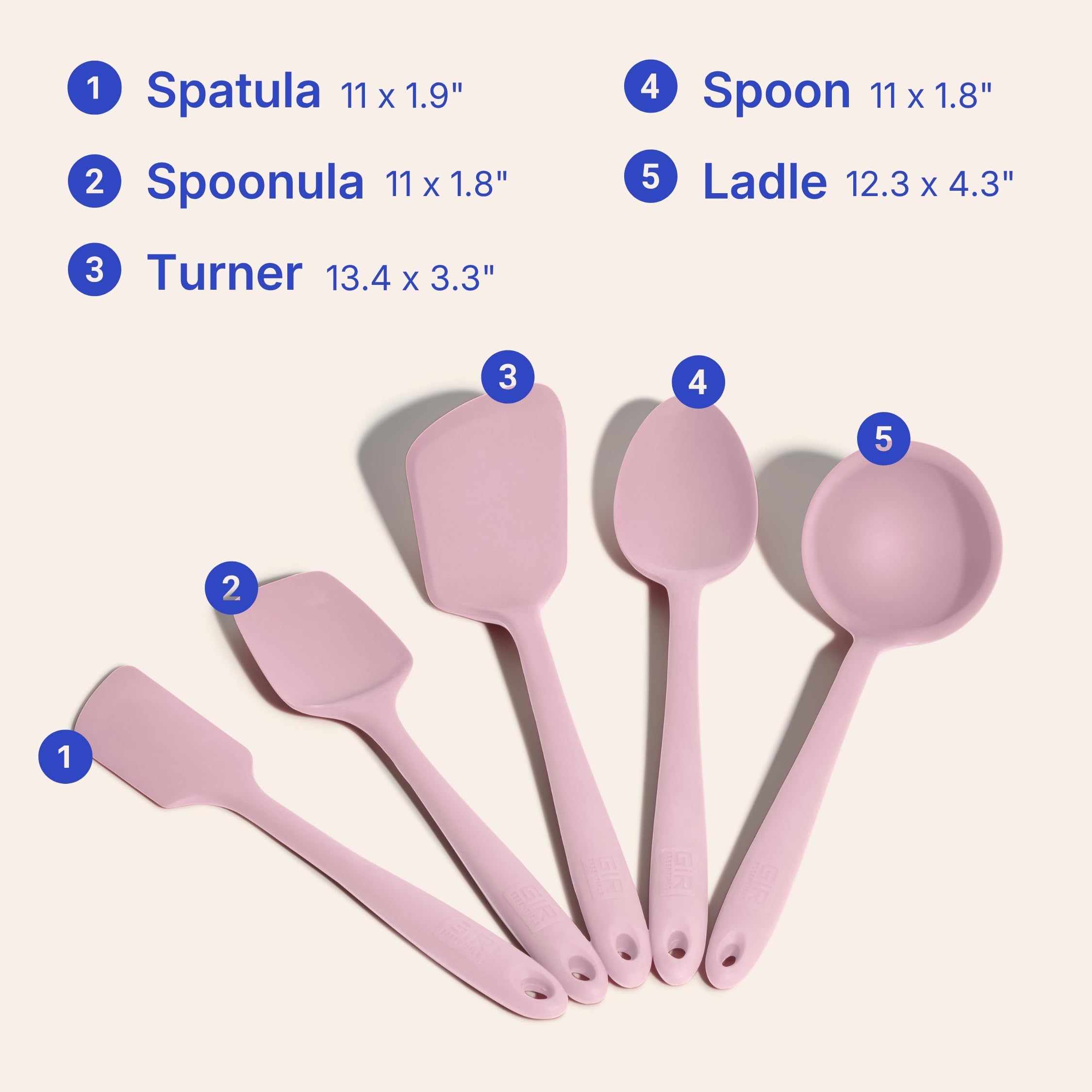 GIR: Get It Right - Juego multiusos de 5 piezas esenciales: cucharón, espátula, volteo, cuchara y cuchara, antiadherente, resistente al calor, apto para lavavajillas, utensilios de cocina, suministros
