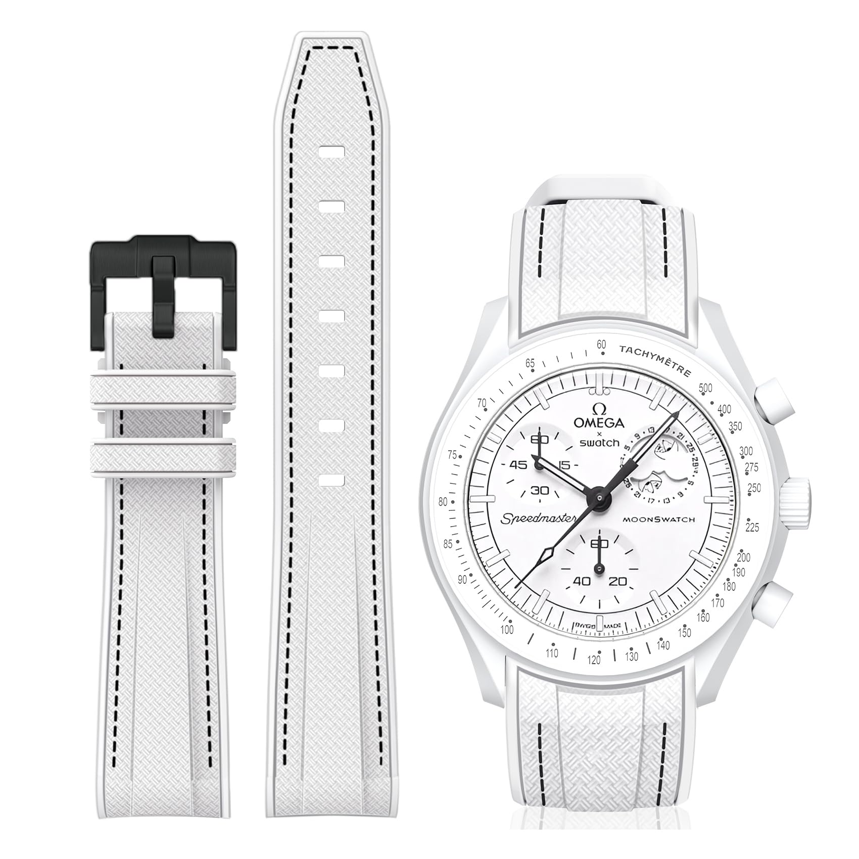 BONACE Bands for Moonswatch Watch,Curved SIlicone Strap Compatible with Omega X Swatch 20mm Watch,Swatch Omega Moonswatch Speedmaster Replacement No Gap Strap Men Women
