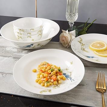 Dinner Plate Porcelain Dinnerware Set 28 Piece Elegant Pastoral Style Dinnerware Set Household Kitchen Dinnerware Set, Service for 6, Plates and Bowls Sets Tray
