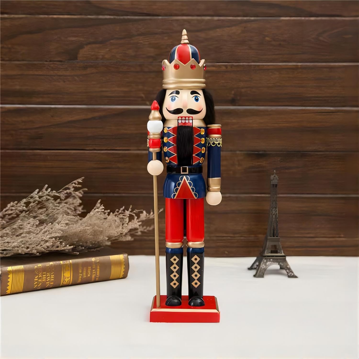2PC Nutcracker Figures Set of 15 Inch Christmas Decorative, Nutcracker Puppet Wooden Pure Hand-Painted Nutcracker, Festive Collectible Puppet Toy Kids Gifts Christmas Decorations (15Inch-BB)
