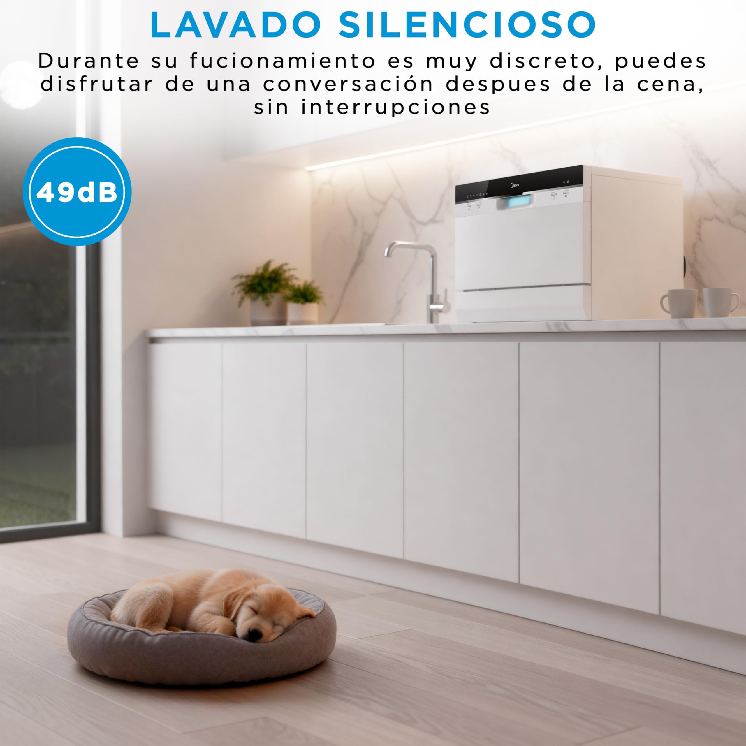 Midea Lavavajillas Pequeño Blanco 55 cm para 6 servicios - Lavavajilla Compacto y Portatil sin Instalación - Lavaplatos con Programa Eco Ahorro, Filtro Antibacterias y Programación Horaria — view 7