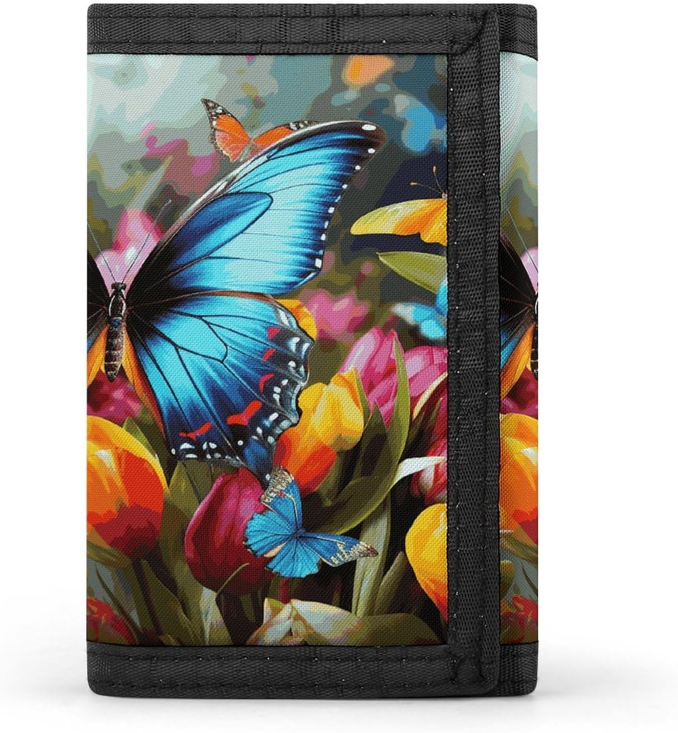 Colourful Butterfly And Floral Wallet for Men Women Zipper Travel Wallets Stylish Trifold Wallets with Large Capacity Bifold Wallet