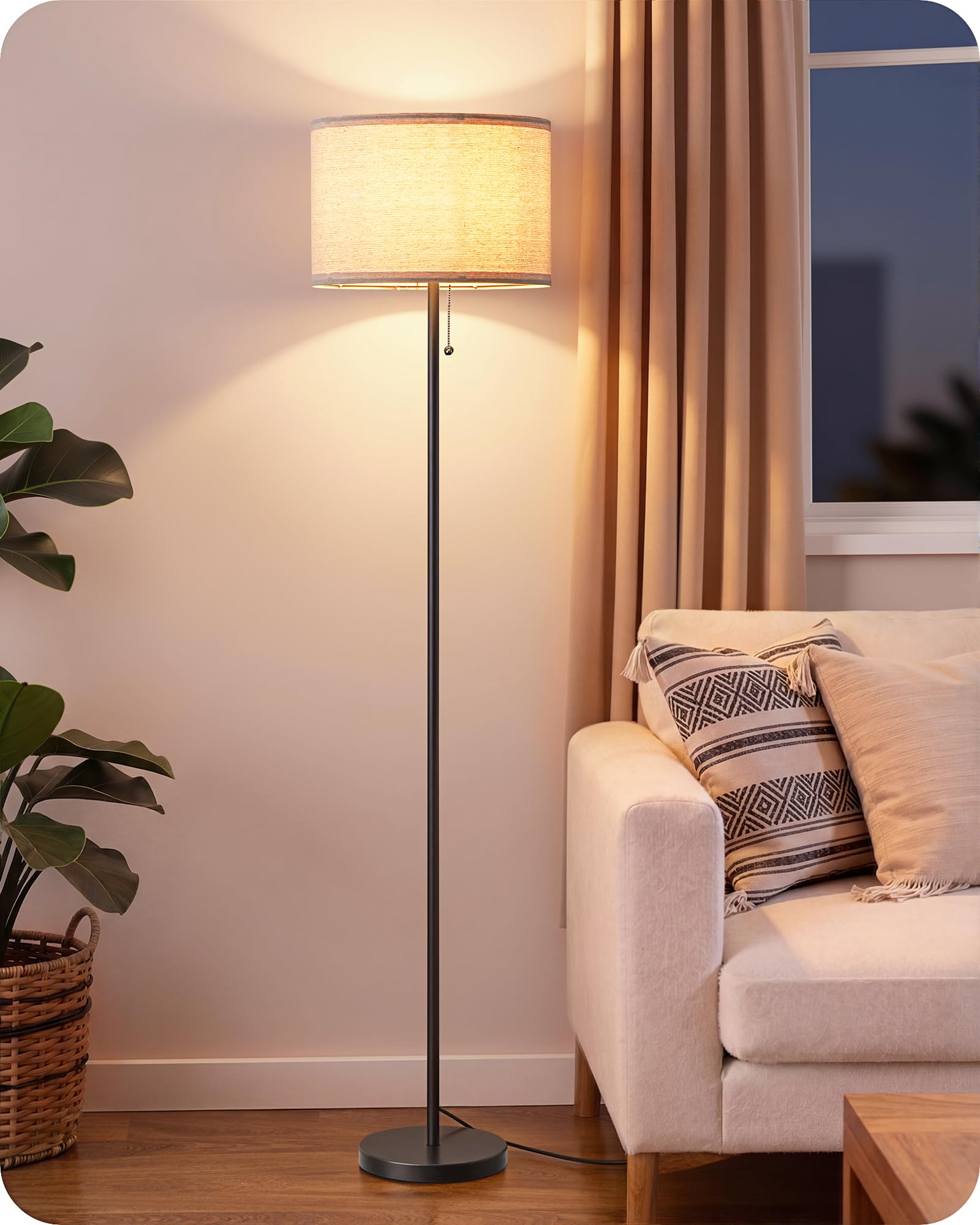 EDISHINE 57'' Modern Floor Lamp with Linen Shade, 2700K LED Bulb Included