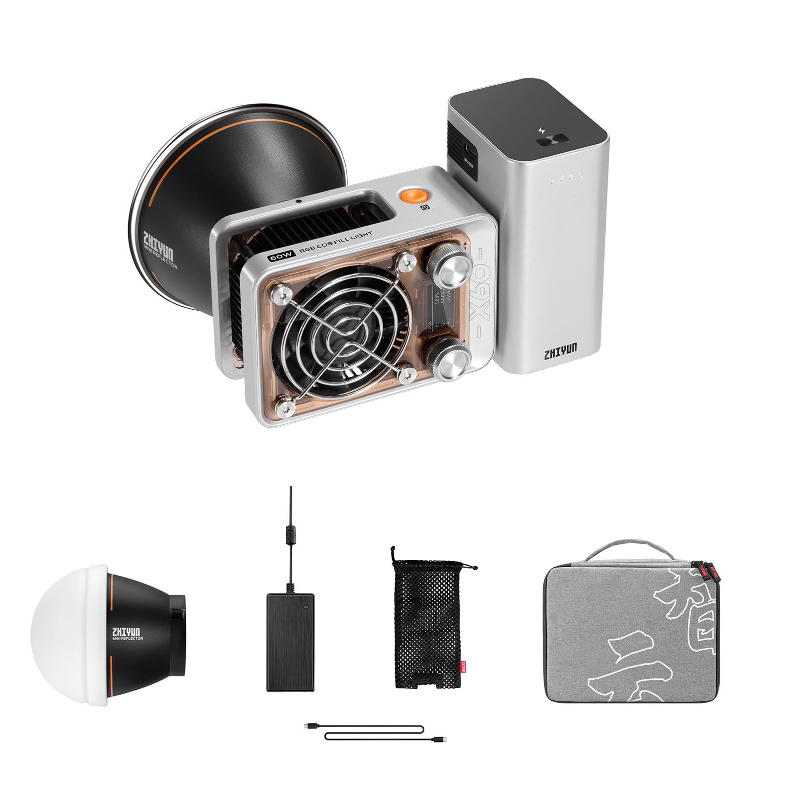 ZHIYUNMolus X60 Combo 60W RGB Video Light,2700-6500K TLCI 98 HSI Mode Support PD Fast Charging Bluetooth App Control for Studio Photography