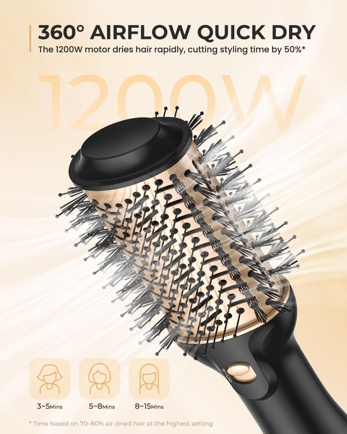 Dual Voltage Hair Dryer Brush, Travel Blow Dryer Brush for European, 120-240V Fast Drying Hot Air Brush with European Plug - Image 4