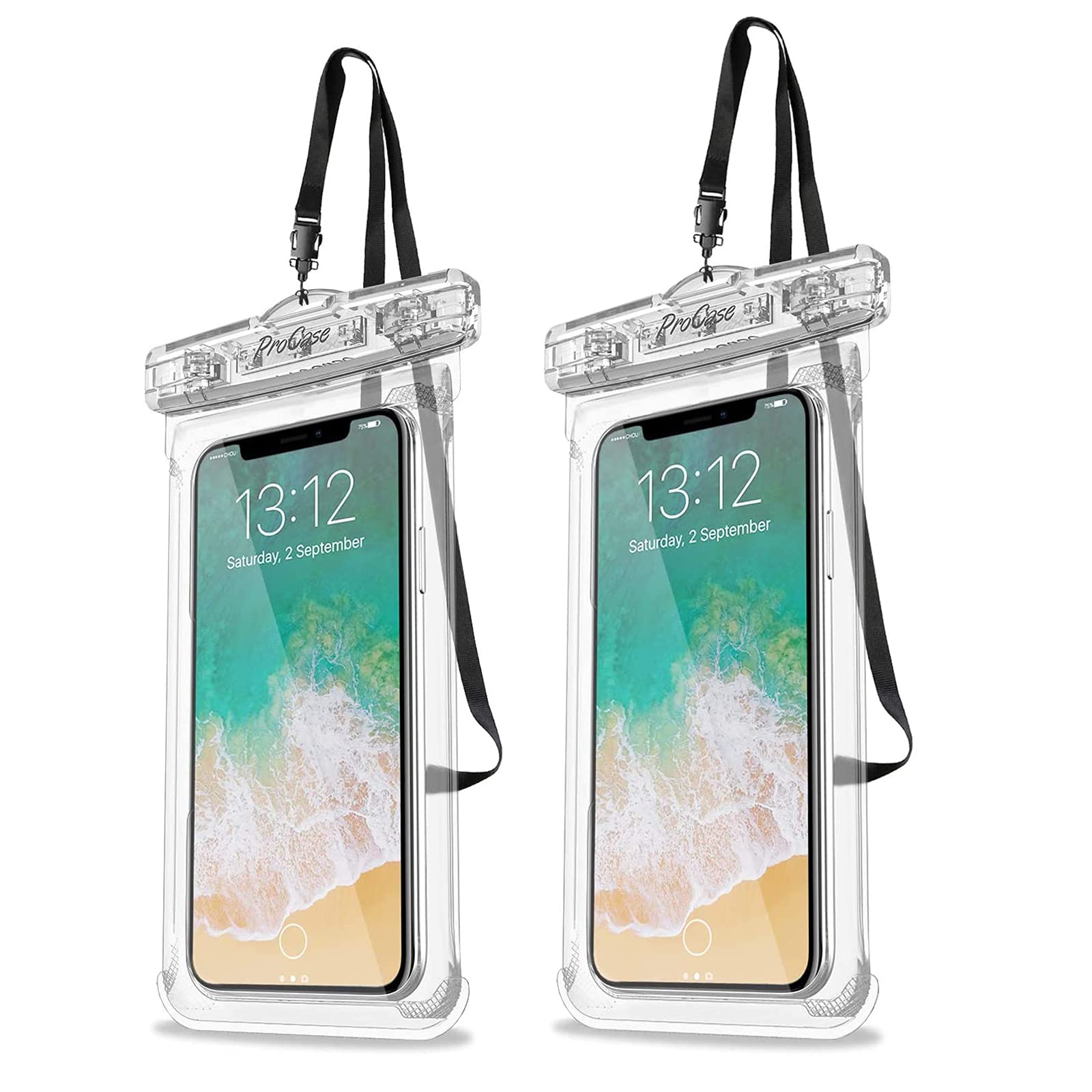 ProCase [Set of 2] Waterproof Case, IPX8 Certified, Cell Phone Dry Bag, Compatible with Smartphones up to 7.0" Compatible Devices: iPhone 15, 14, 13, Mini Pro Max, iPhone SE 12, 11, XS, XR, 8, Android
