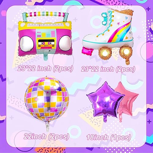 Miniatura 2 de 8 globos de discoteca para radio, Boombox, globos de patinaje para fiestas temáticas de los años 80 y 90, suministros de fiesta de discoteca retro,