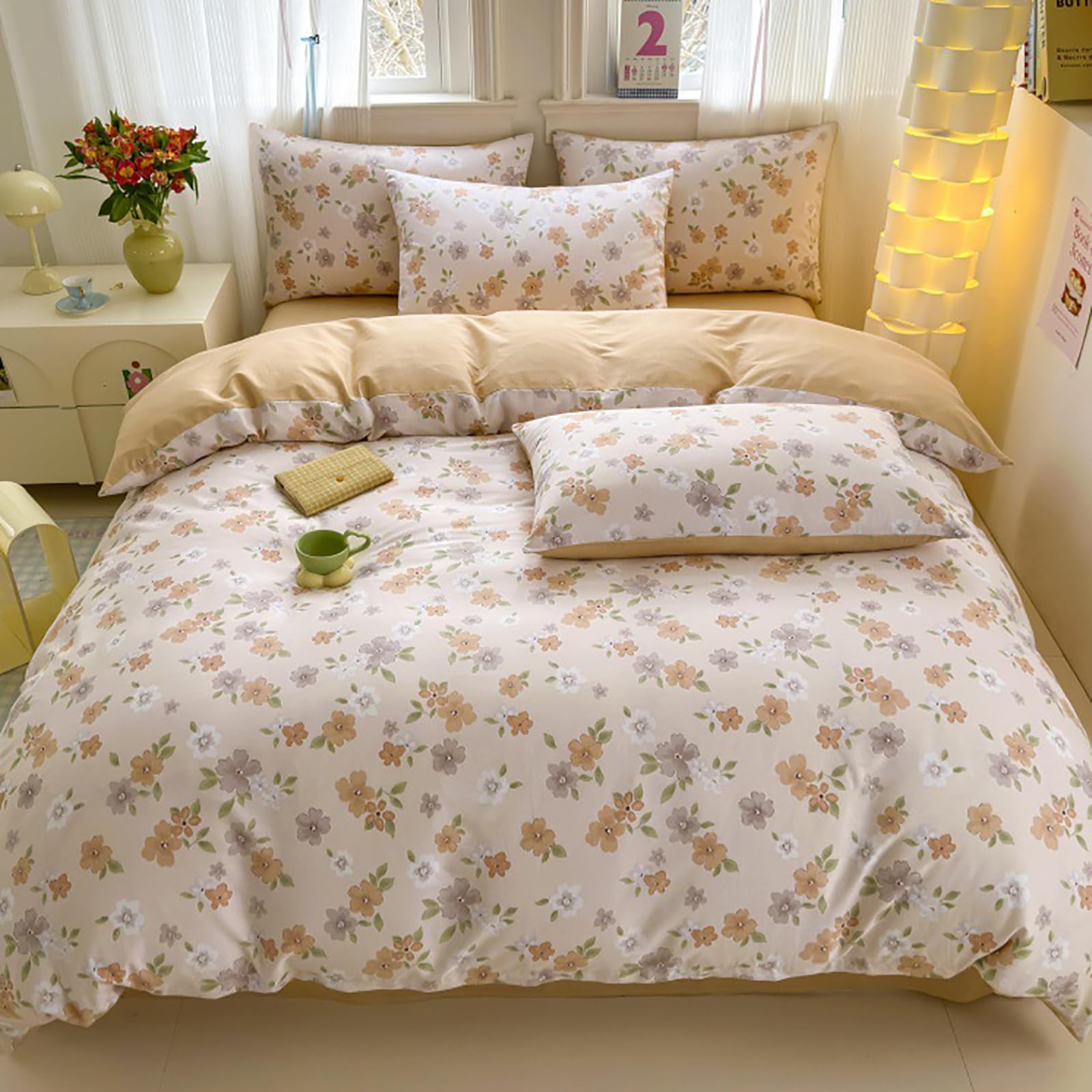 Parure de lit fleurs roses en coton respirant pour chambre cocooning
