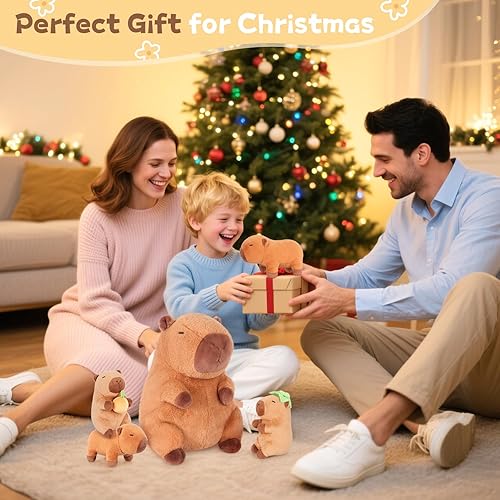 Miniatura 7 de Peluches Capybara 5 en 1 con bebés en el interior, juego de 5 piezas de peluche Capybara con mamá y 4 bebés, decoración de juguete suave, lindos