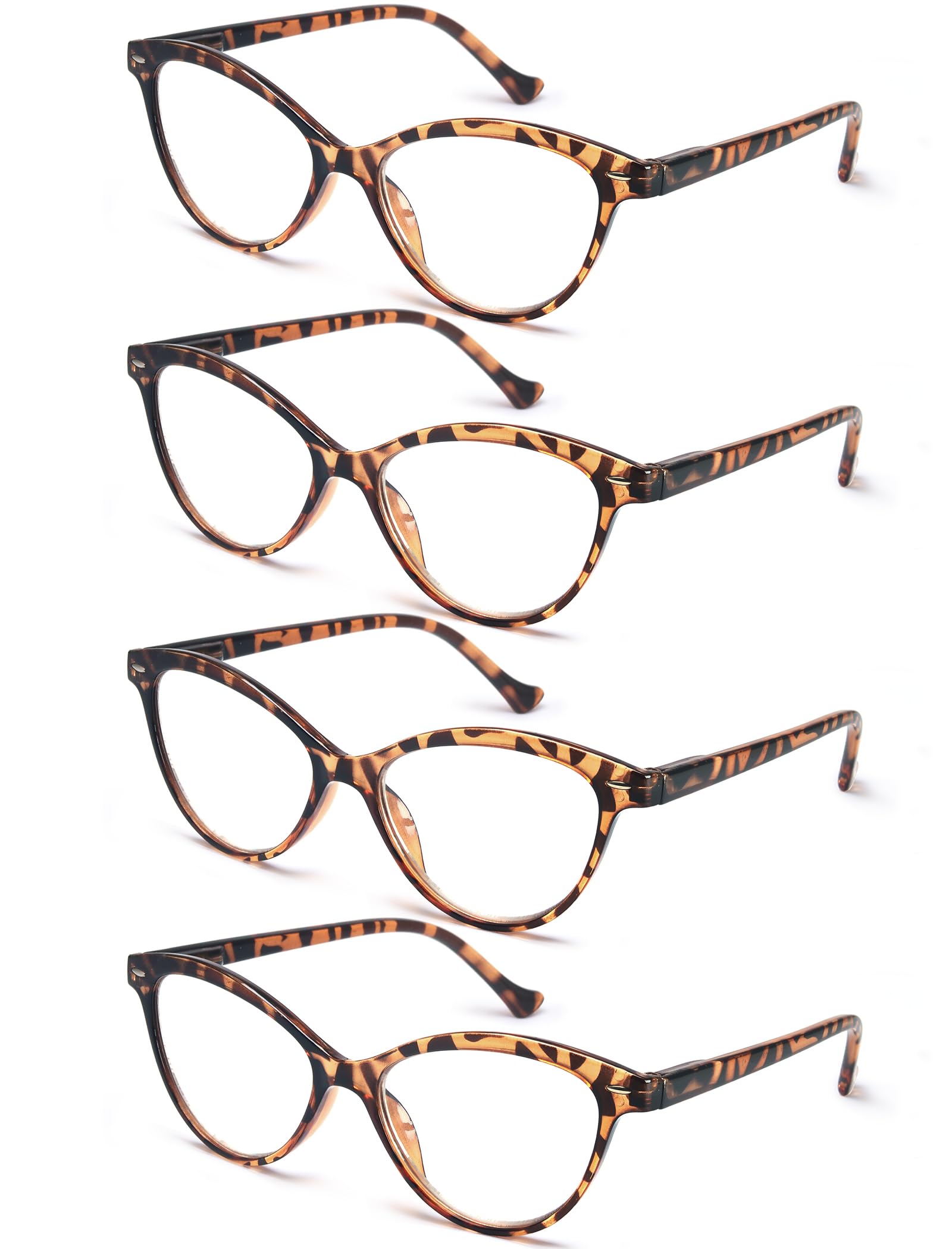 HEEYYOK Women Reading Glasses 4 Pack 3.75 Cateye Readers Glasses Reading Comfort Spring Hinge(4 Pack Color-C2, 3.75, x)