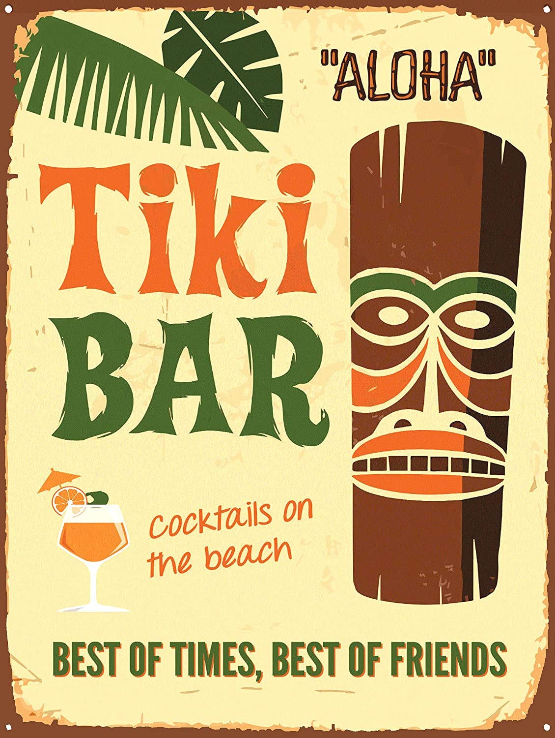 Bigbazza Vintage Advertising Wall Tin Plaque 20X15cm - Pub Shed Bar Man Cave Home Bedroom Office Kitchen Gift Metal Sign - Tiki Bar Aloha Beach Holiday Best Friends