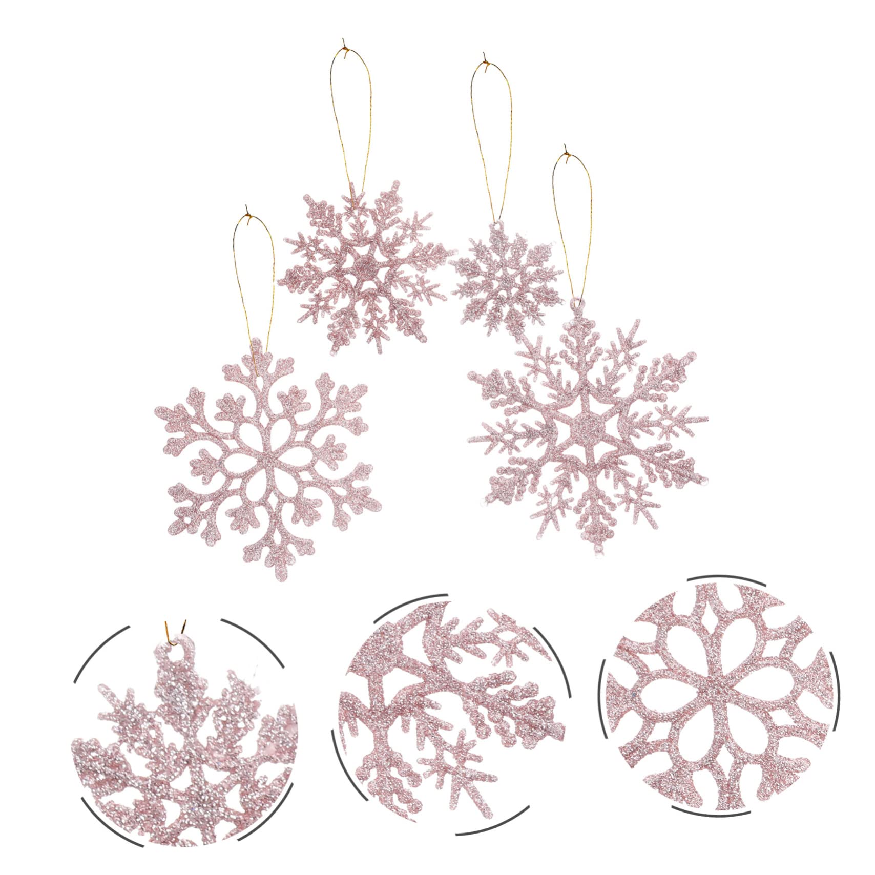 PRETYZOOM 108stücke Teiliges Schneeflocken-Ornament Glitzernde Weihnachtsbaum-Dekorationen Für Festliche Anlässe Wiederverwendbar Roségold Hängende Deko Für Weihnachtsfeiern Und