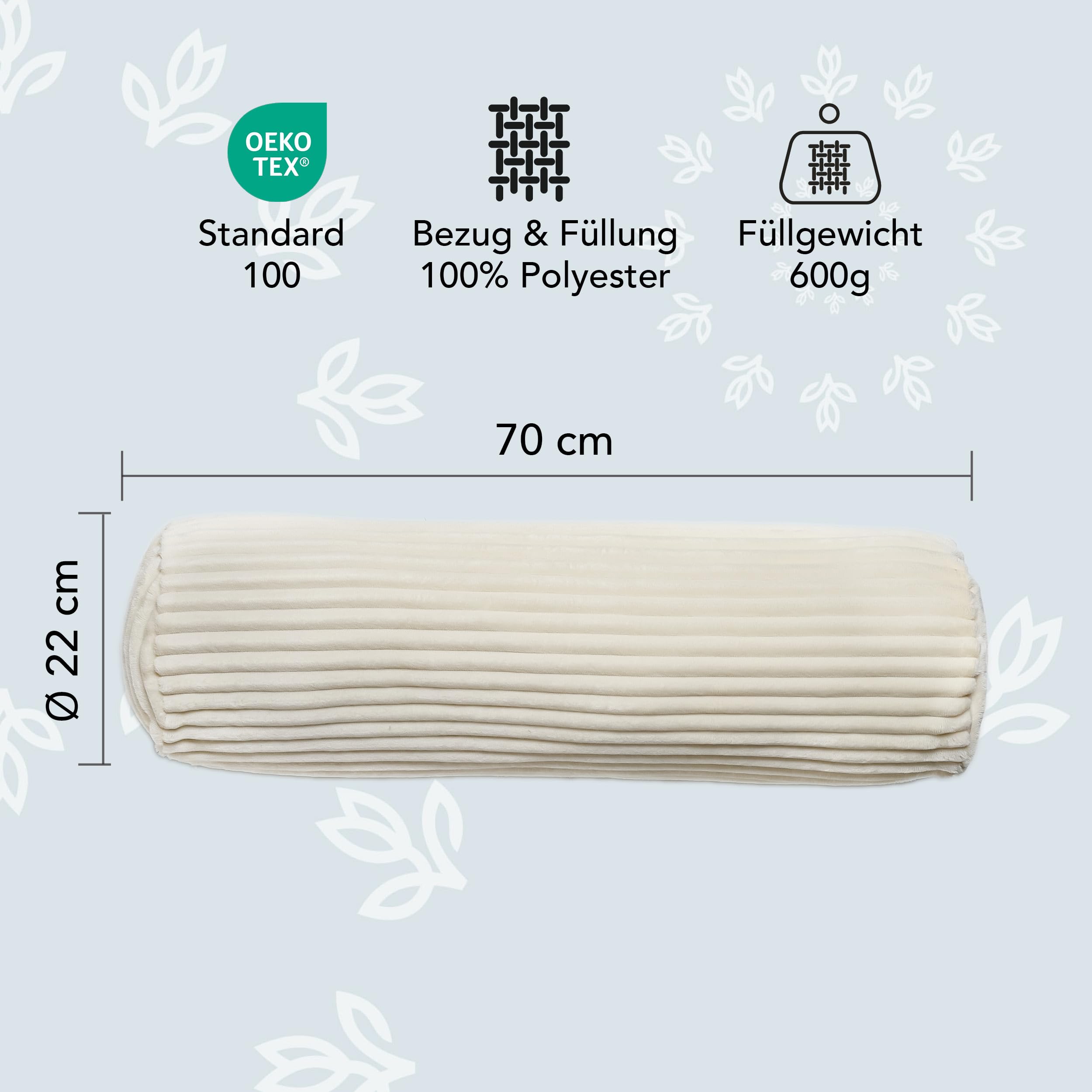 Como Dekokissen 4er-Set Kissenrolle Cordoptik Creme 22 x 70 cm, für Zuhause | Polyesterfüllung, Bezug abnehmbar inkl. Innenkissen, Sofakissen Nackenstütze für Wohnzimmer Schlafzimmer, praktisch