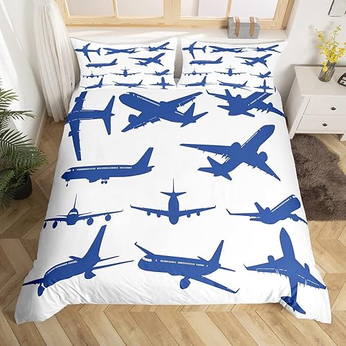 Miniatura 3 de Feelyou Juego de ropa de cama de avión para niños, tamaño individual, funda de edredón para niños, niñas, adolescentes, decoración de dormitorio,