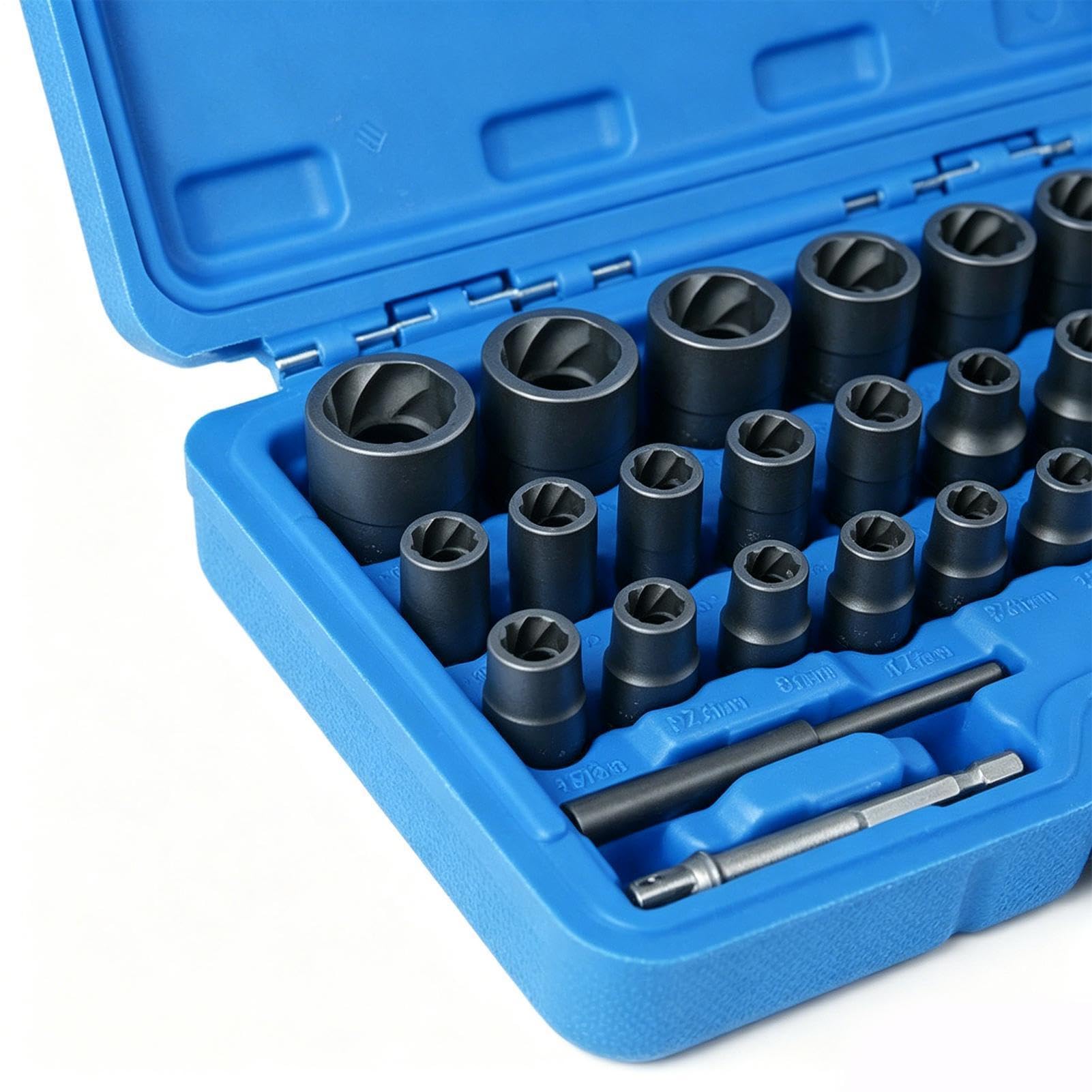 Schraubenausdreher-Set, 33-teilig, Schlagschraubensatz für Muttern – Set mit Schraubenausdrehern, für rostige und festgefahrene Befestigungen, Motorrad, Chassis, Werkstatt