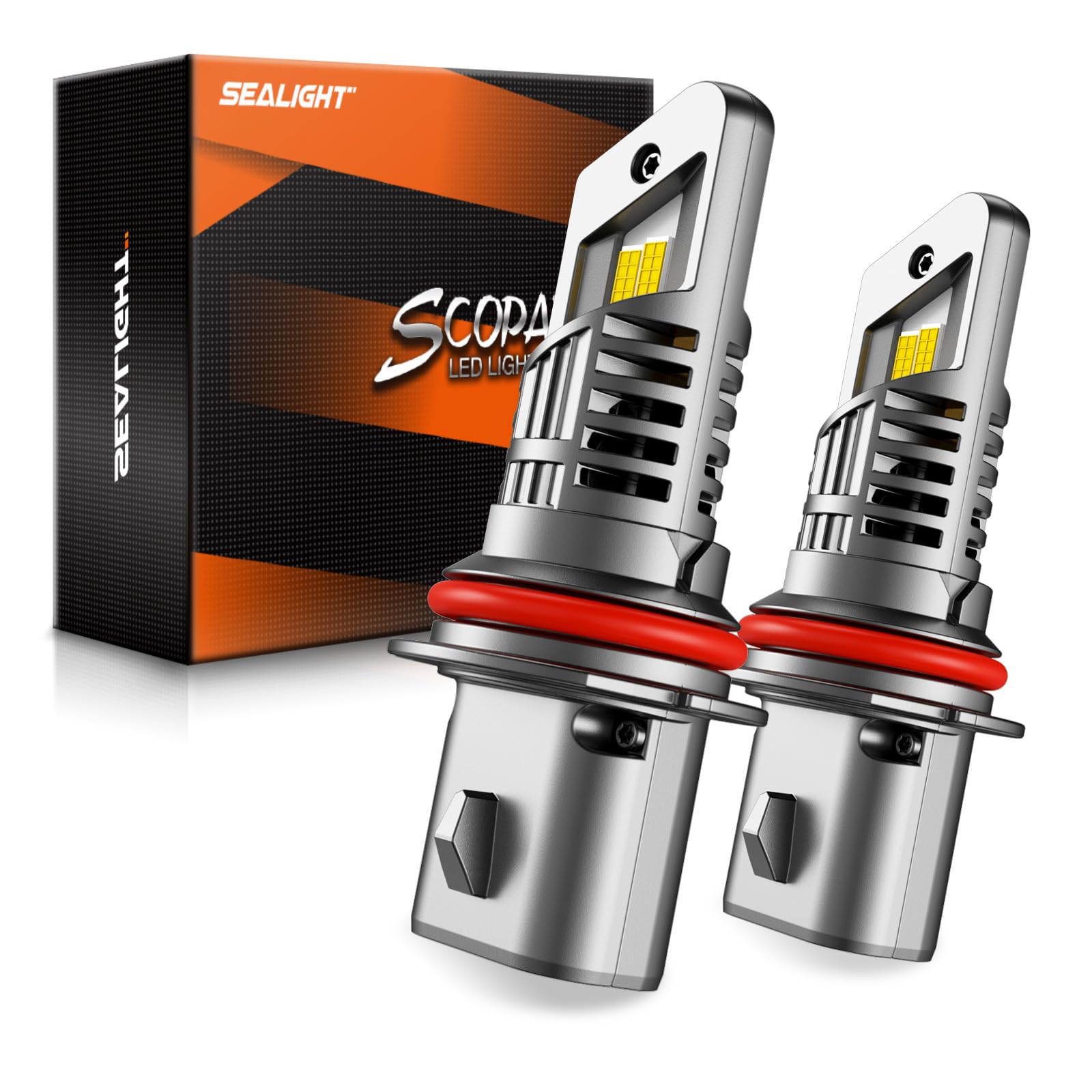 SEALIGHT 9007/HB5 LED Bulbs Combo, 900% Brighter 6500K Cool White, 1:1 Mini Size, 22000RPM Cooling Fan IP67 Waterproof, Pack of 4
