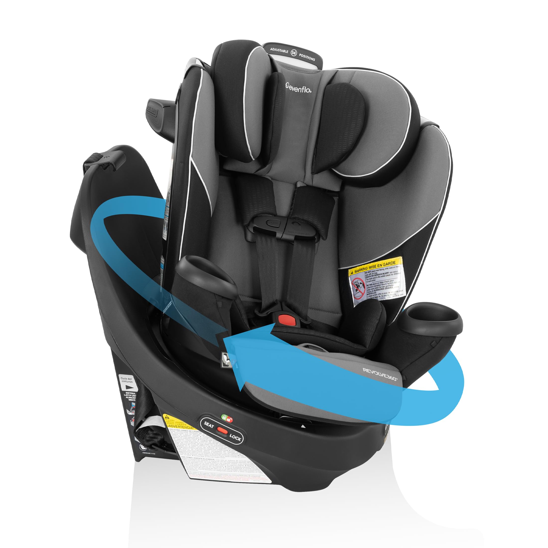 evenflo revolve360 extend convertible car seat with 360 degree rotation, extended rear-facing, forward-facing, booster mode, and secure latch install, amherst