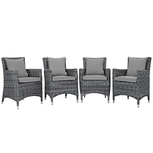 Modway EEI-2314-GRY-RED-SET Summon 4 Piece Outdoor Patio Sunbrella Dining Set