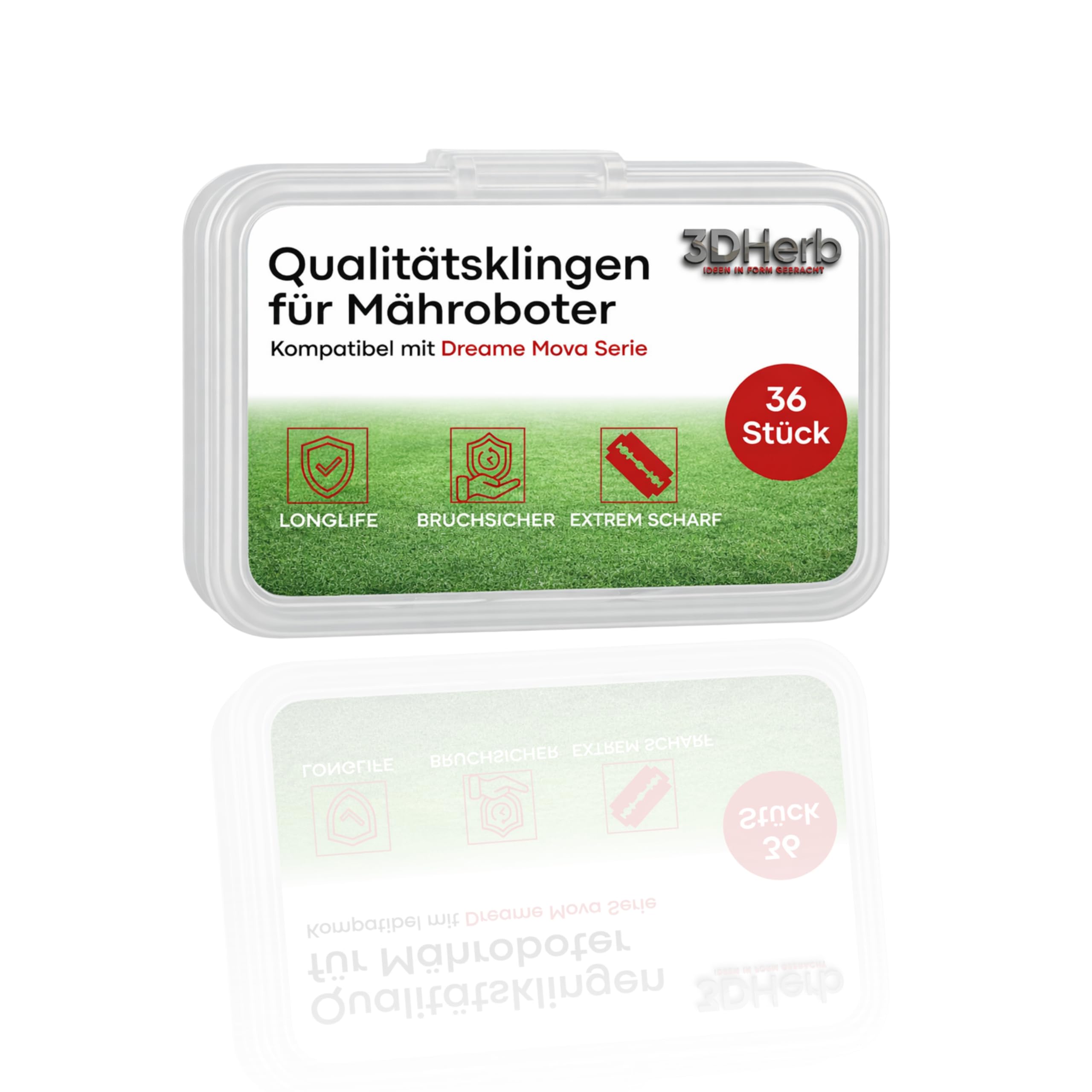 3DHerb® 36 lame di ricambio e viti in titanio di alta qualità con protezione - compatibili con Dreame Mova | VIAX | LiDAX... Robot di falciatura - Spessore lama 0,9 mm per un lungo divertimento con