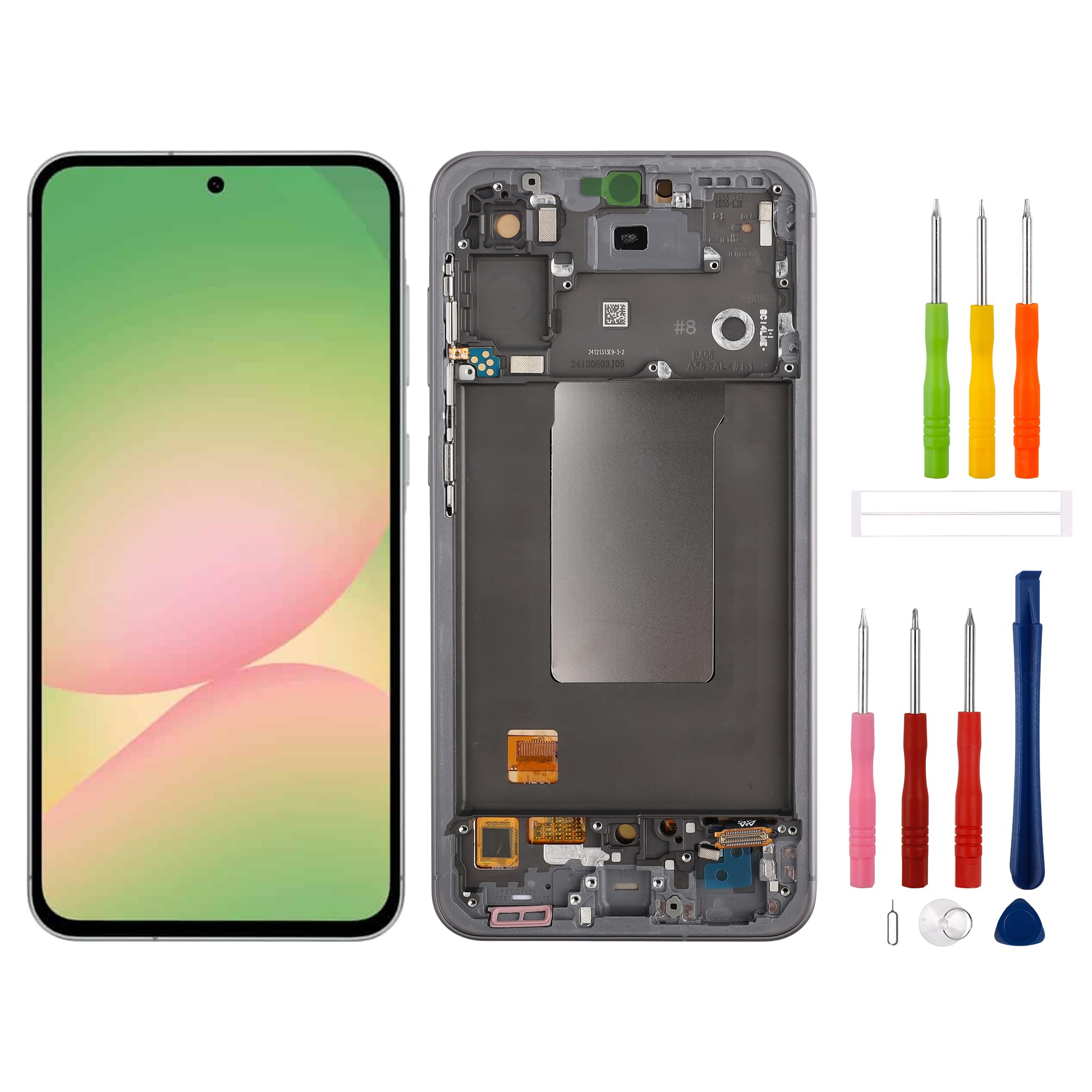 Nowy zamiennik wyświetlacza OLED, kompatybilny z Samsung Galaxy A56, 5G, SM-A566B, wyświetlacz LCD, ekran dotykowy, cyfrowy zestaw narzędzi naprawczych, 6,7", obsługa linii papilarnych